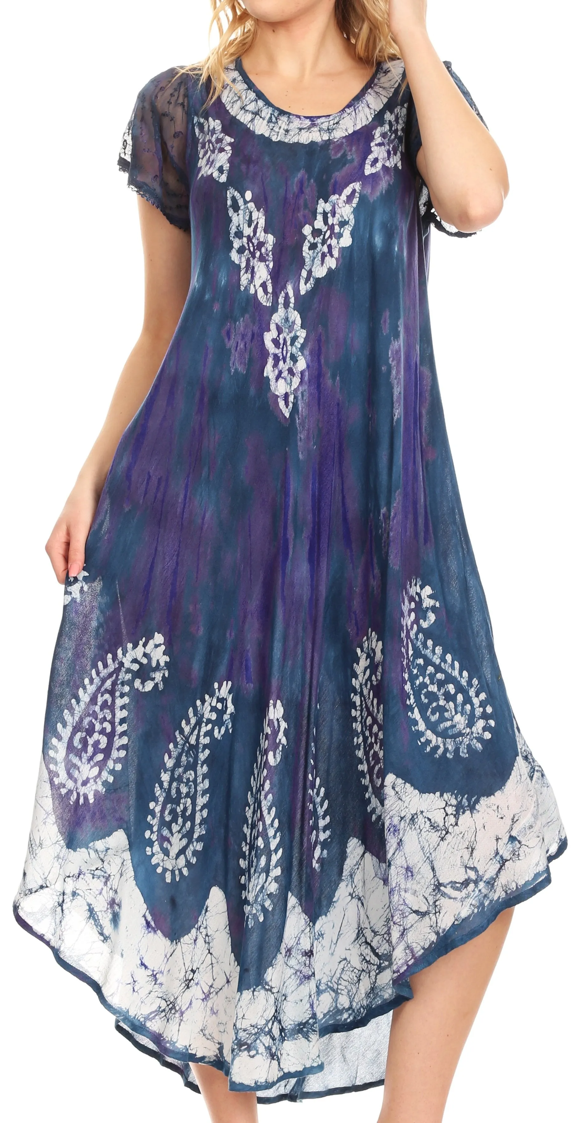 Sakkas Jonna Women's Short Sleeve Maxi Tie Dye Batik Long Casual Dress