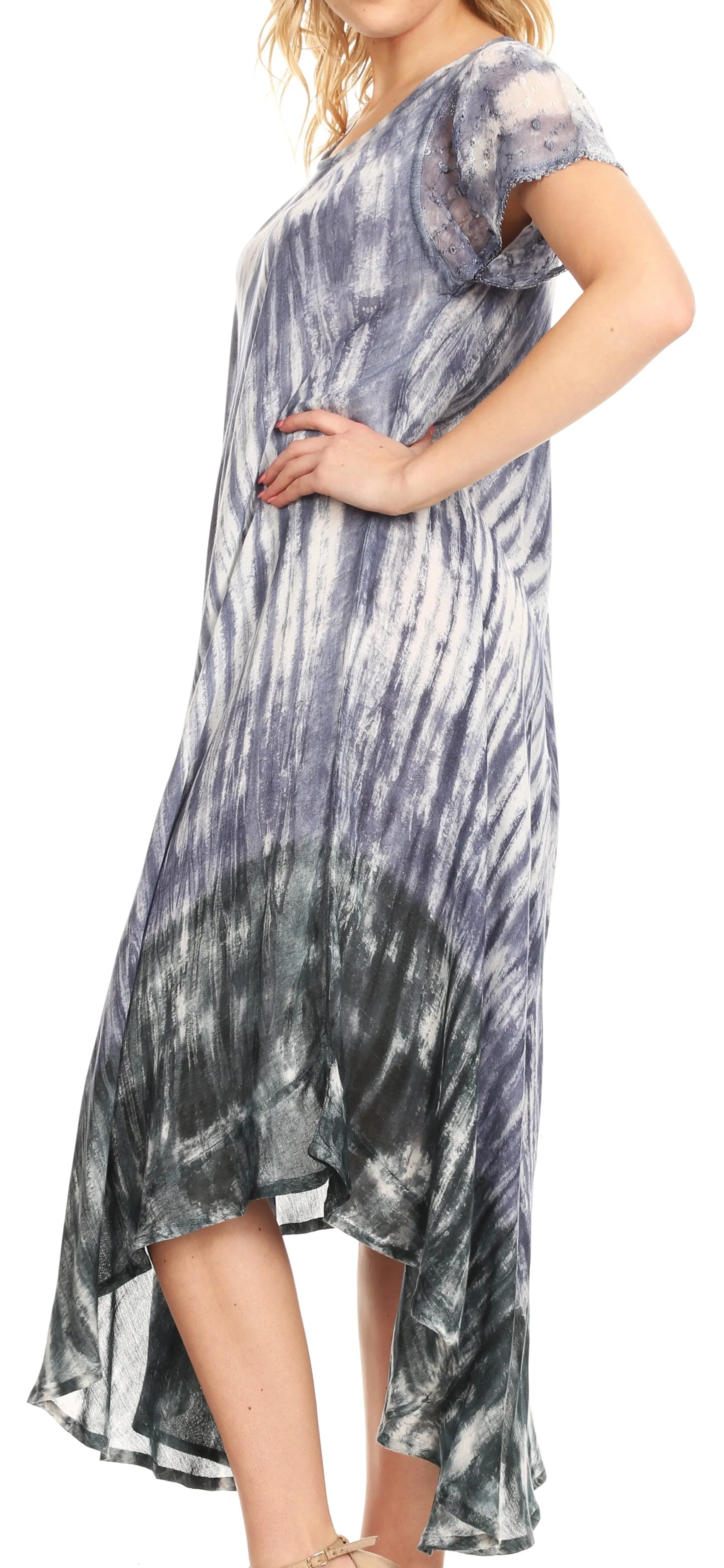 Sakkas Jonna Women's Short Sleeve Maxi Tie Dye Batik Long Casual Dress