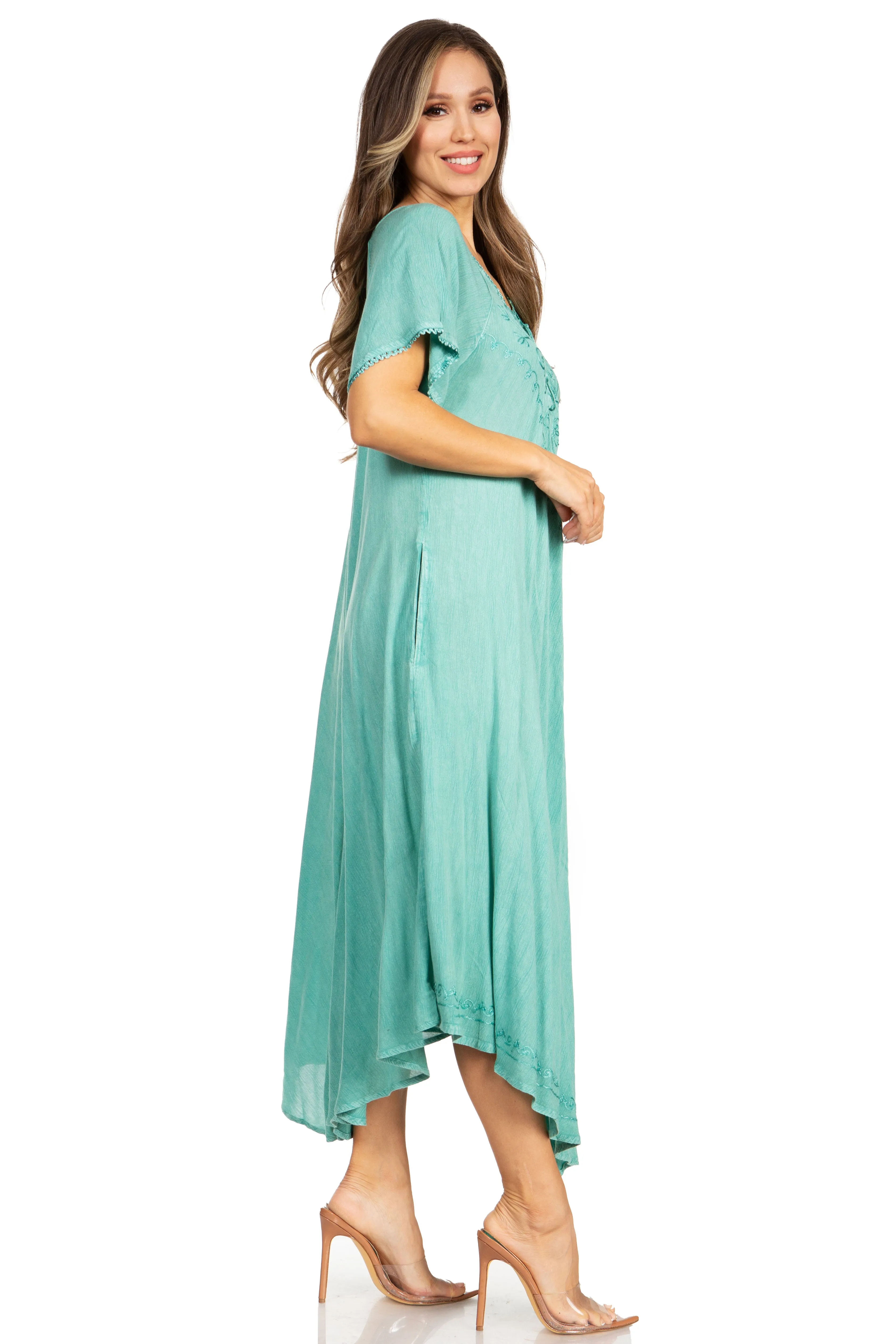 Sakkas Lilia Embroidered Lace Up Bodice Relaxed Fit  Maxi Sun Dress