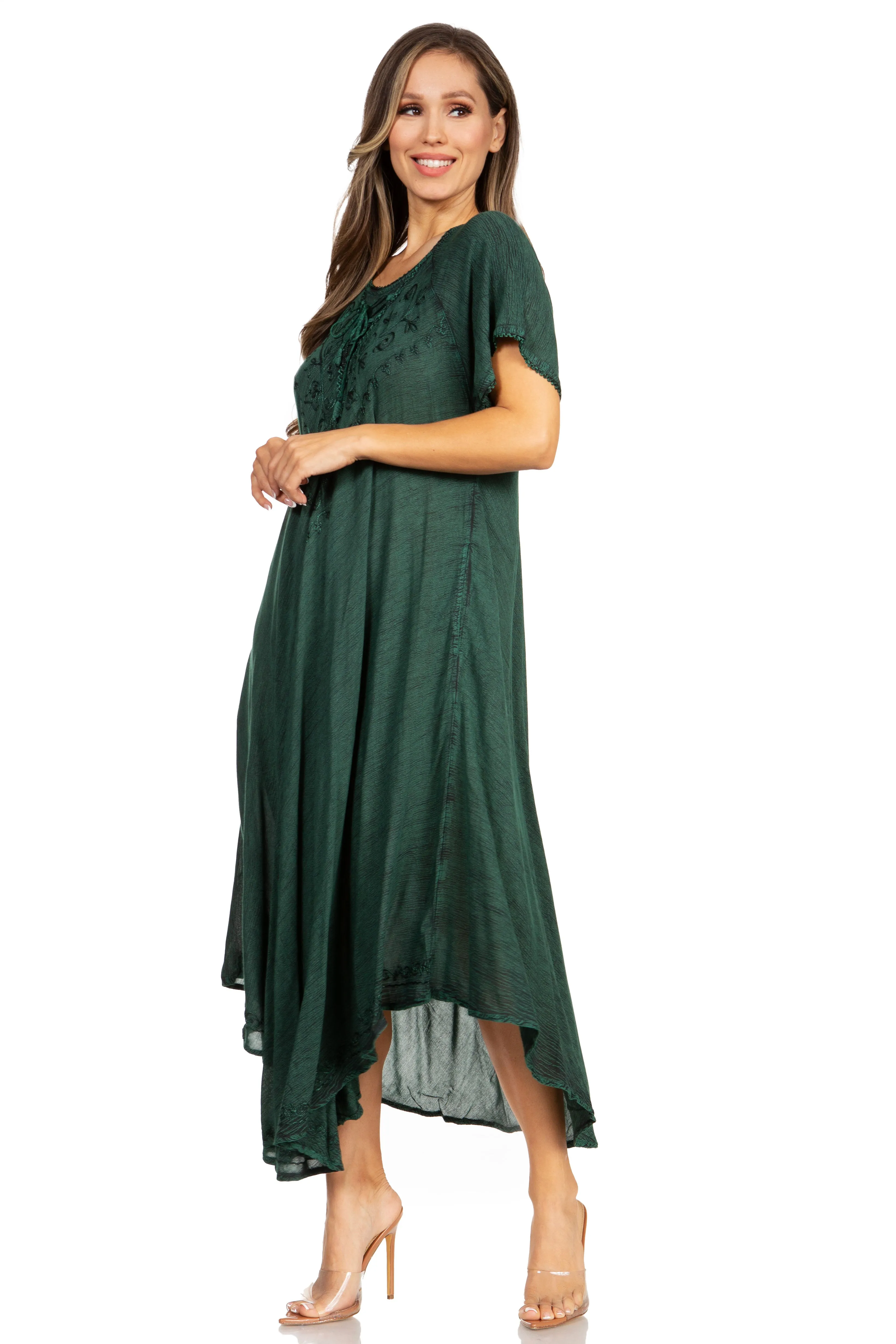 Sakkas Lilia Embroidered Lace Up Bodice Relaxed Fit  Maxi Sun Dress