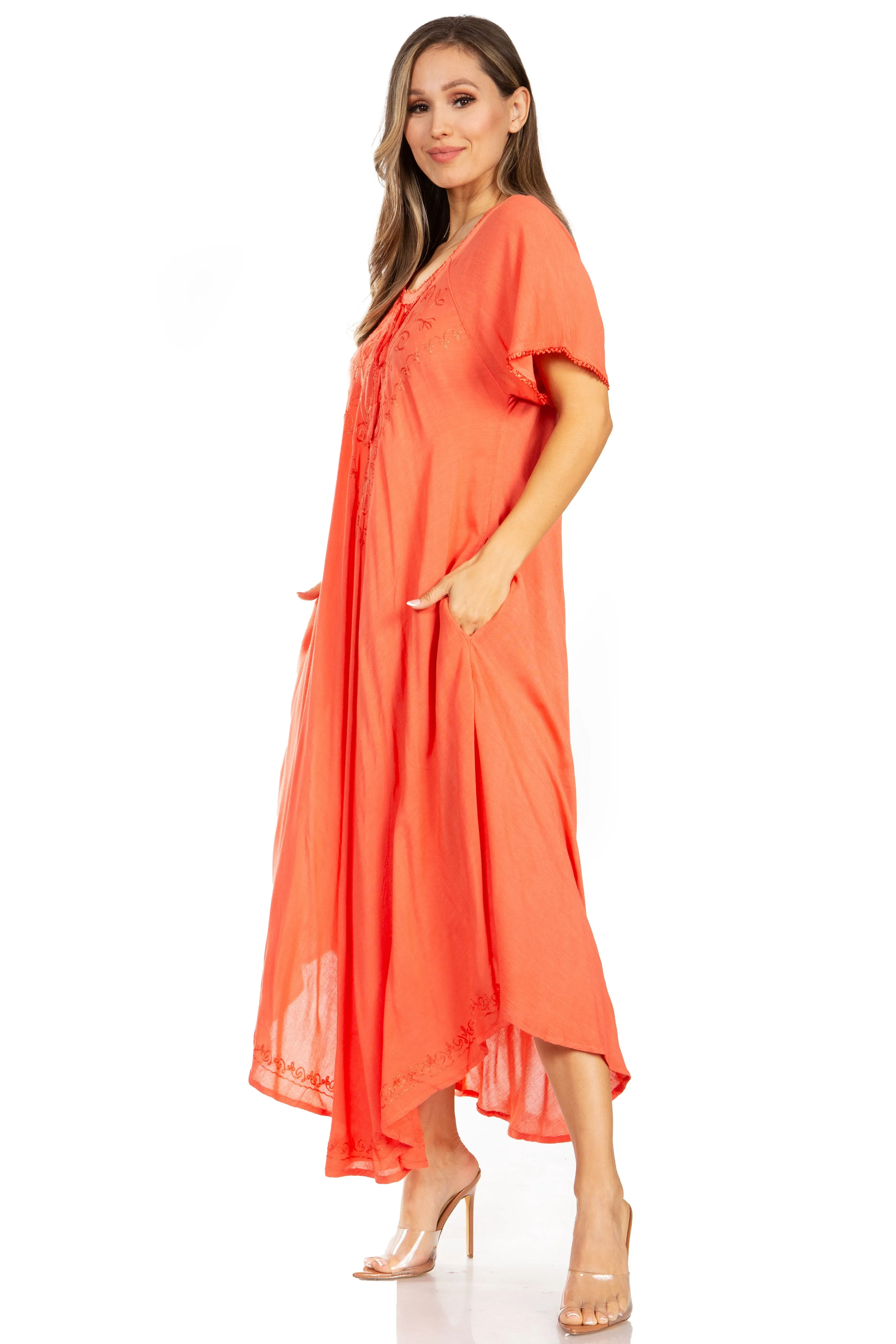 Sakkas Lilia Embroidered Lace Up Bodice Relaxed Fit  Maxi Sun Dress