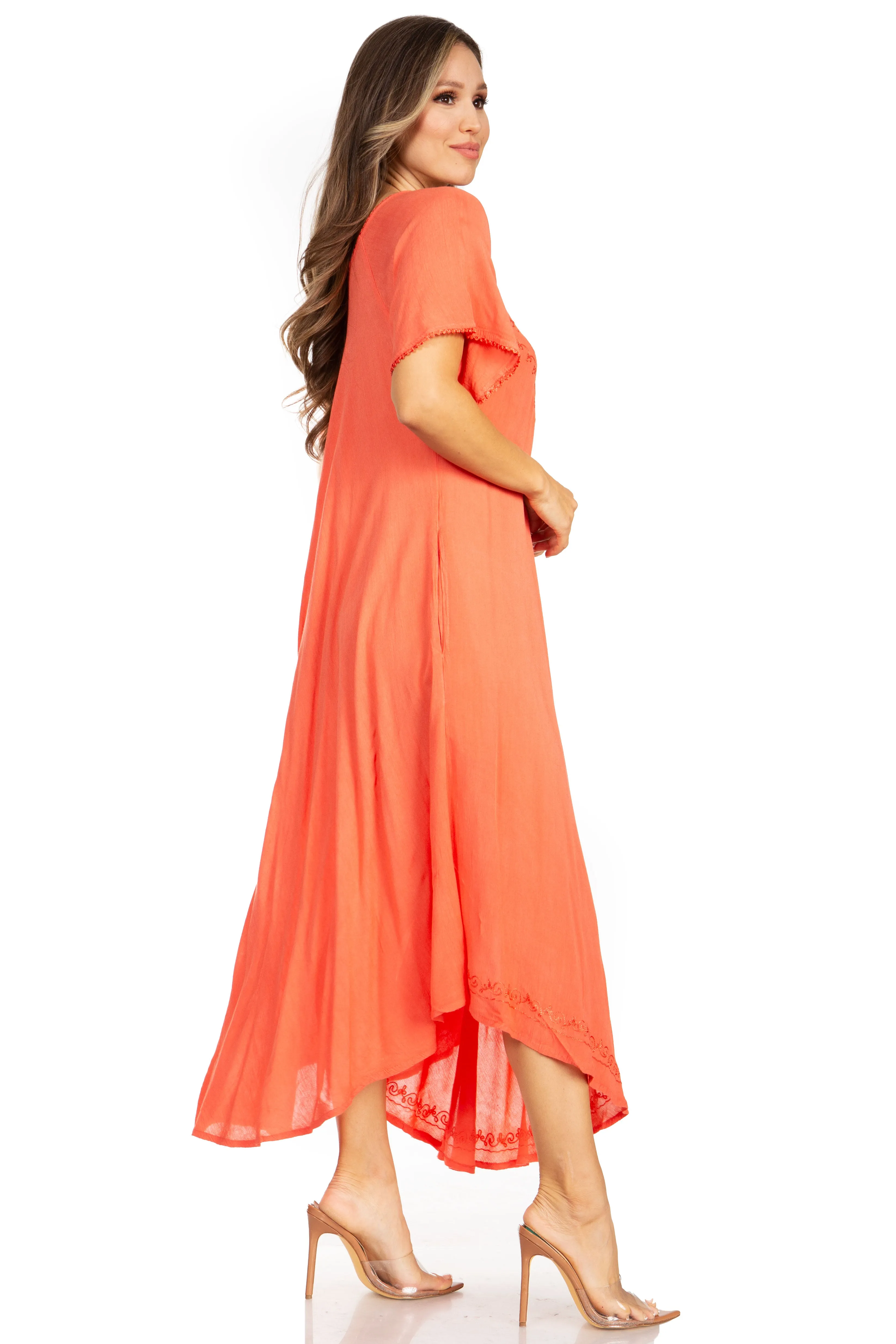 Sakkas Lilia Embroidered Lace Up Bodice Relaxed Fit  Maxi Sun Dress