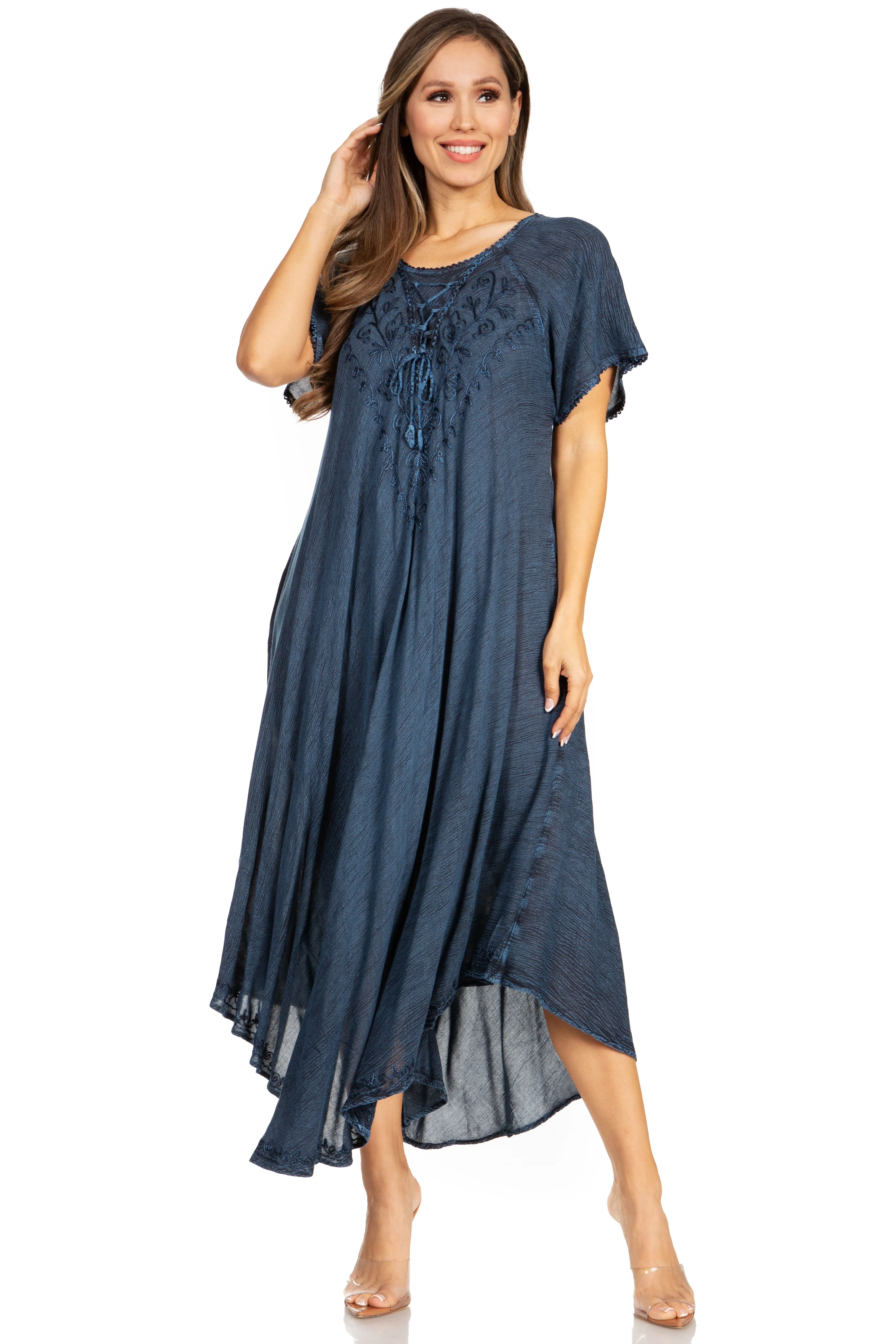 Sakkas Lilia Embroidered Lace Up Bodice Relaxed Fit  Maxi Sun Dress