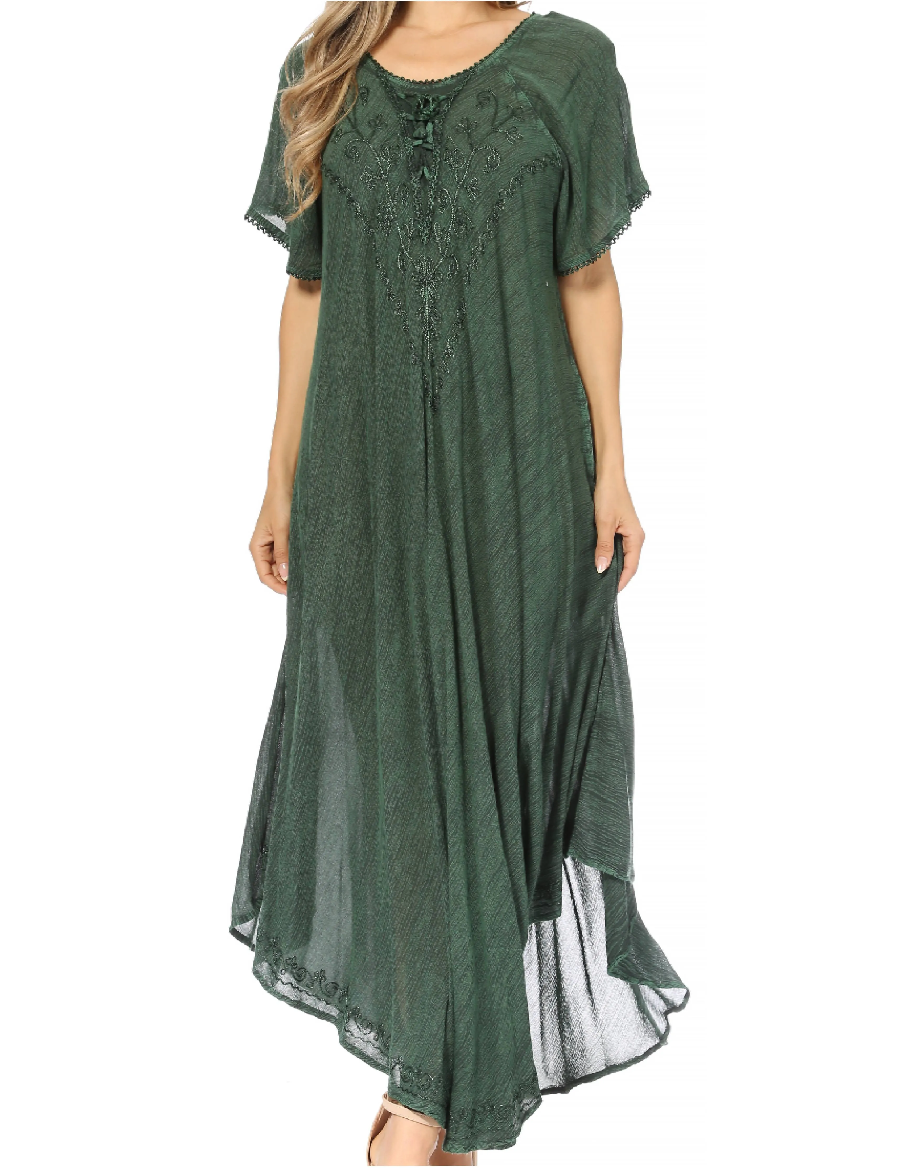 Sakkas Lilia Embroidered Lace Up Bodice Relaxed Fit  Maxi Sun Dress