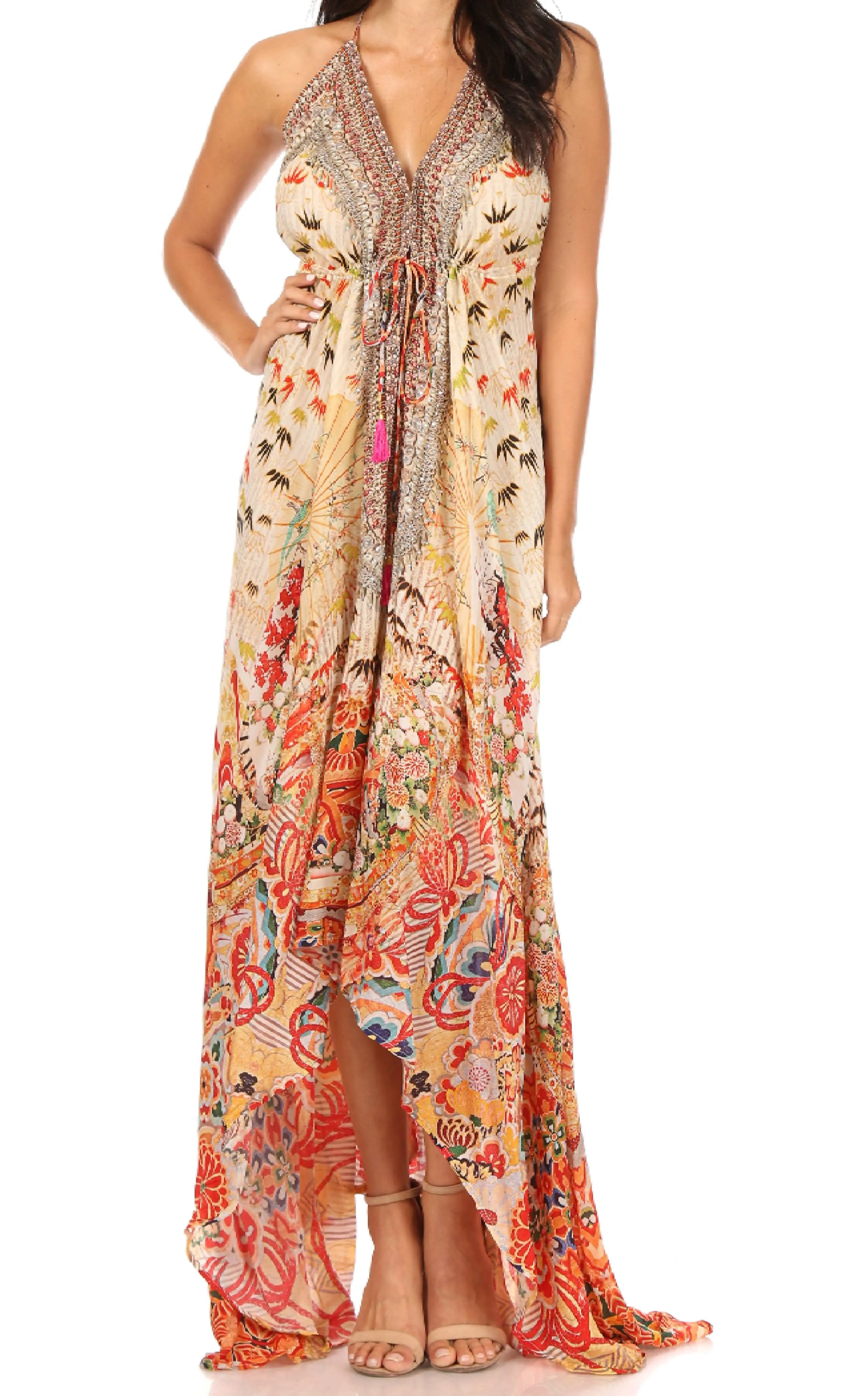 Sakkas Lizi Womens Maxi High-low Halter Handkerchief Long Dress Beach Party