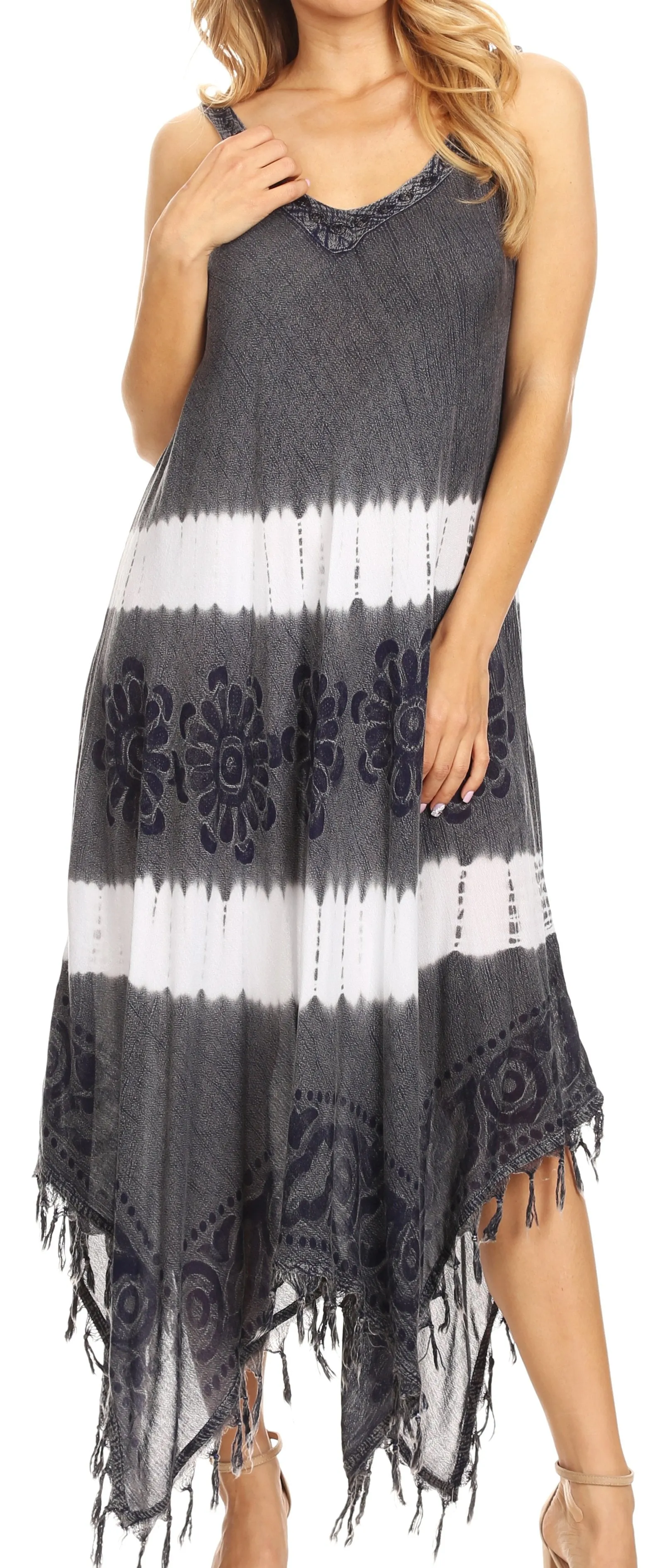 Sakkas Lupe Women's Casual Summer Fringe Maxi Loose V-neck High-low Dress Cover-up