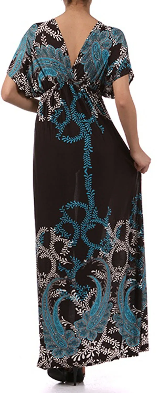 Sakkas Paisley V-Neck Cap Sleeve Empire Waist Long / Maxi Dress