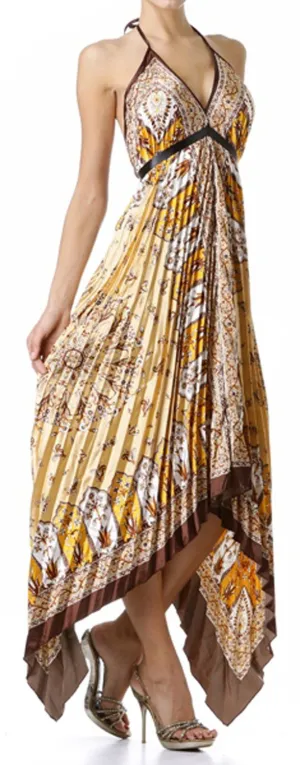 Sakkas Silk Feel Pleated Pleated Handkerchief Hem Adjustable Maxi / Long Dress