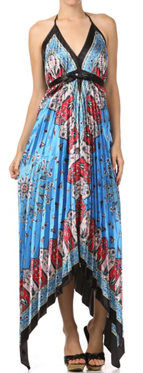 Sakkas Silk Feel Pleated Pleated Handkerchief Hem Adjustable Maxi / Long Dress