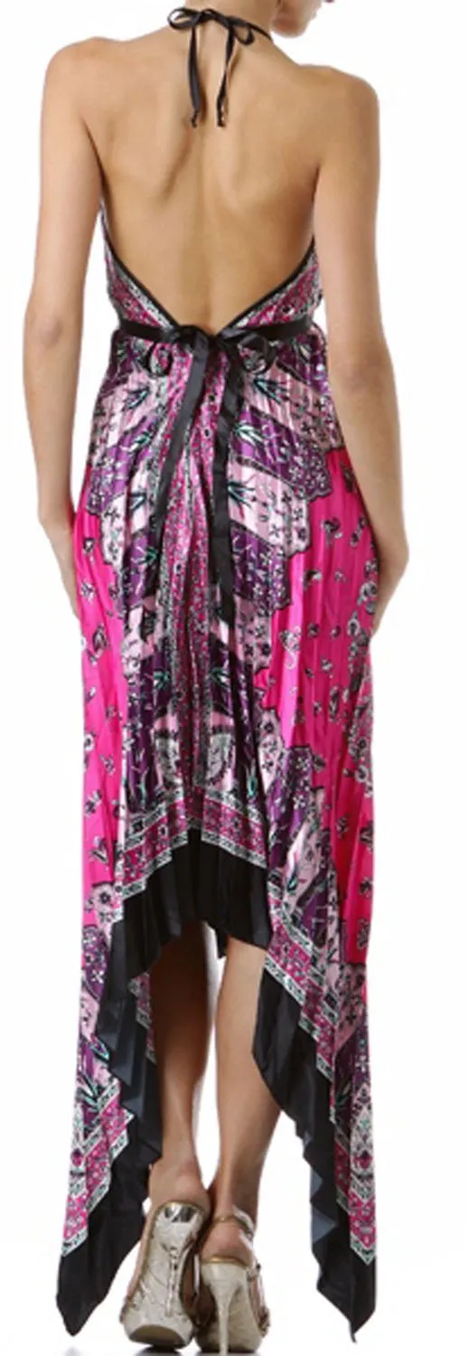 Sakkas Silk Feel Pleated Pleated Handkerchief Hem Adjustable Maxi / Long Dress