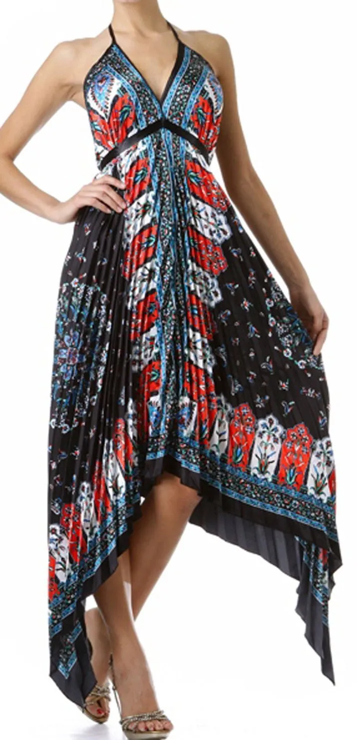 Sakkas Silk Feel Pleated Pleated Handkerchief Hem Adjustable Maxi / Long Dress