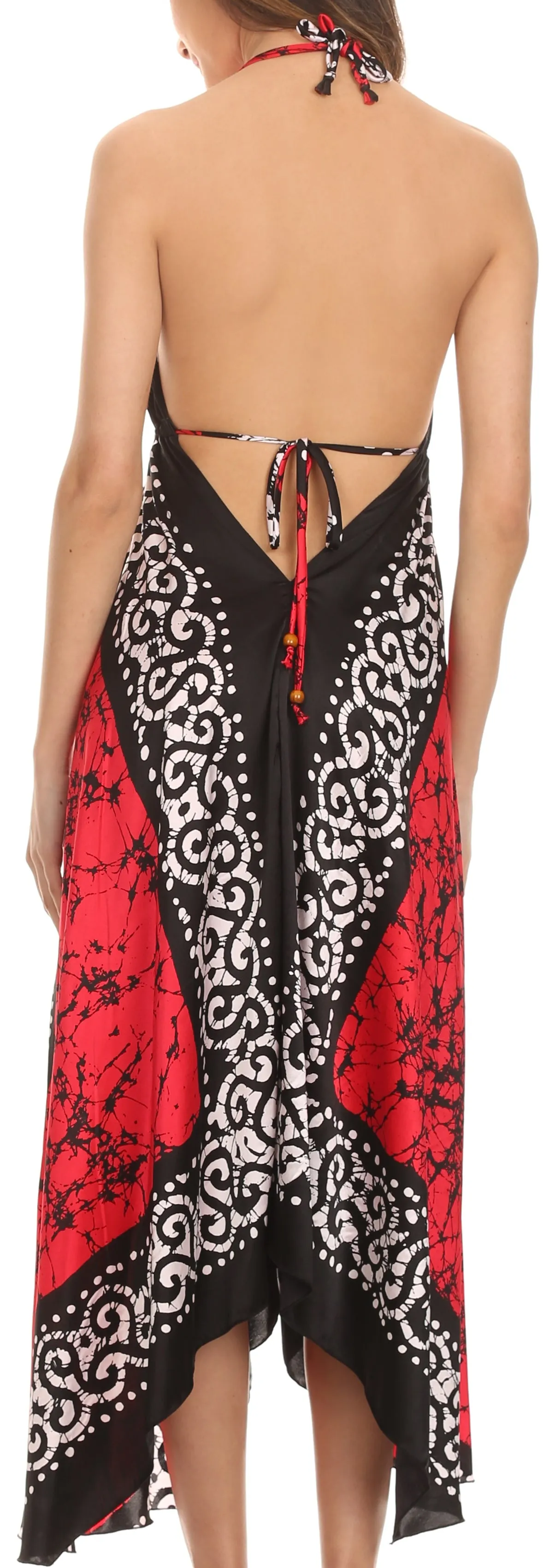 Sakkas Silky V-Neck Halter Handkerchief Hem Maxi Dress