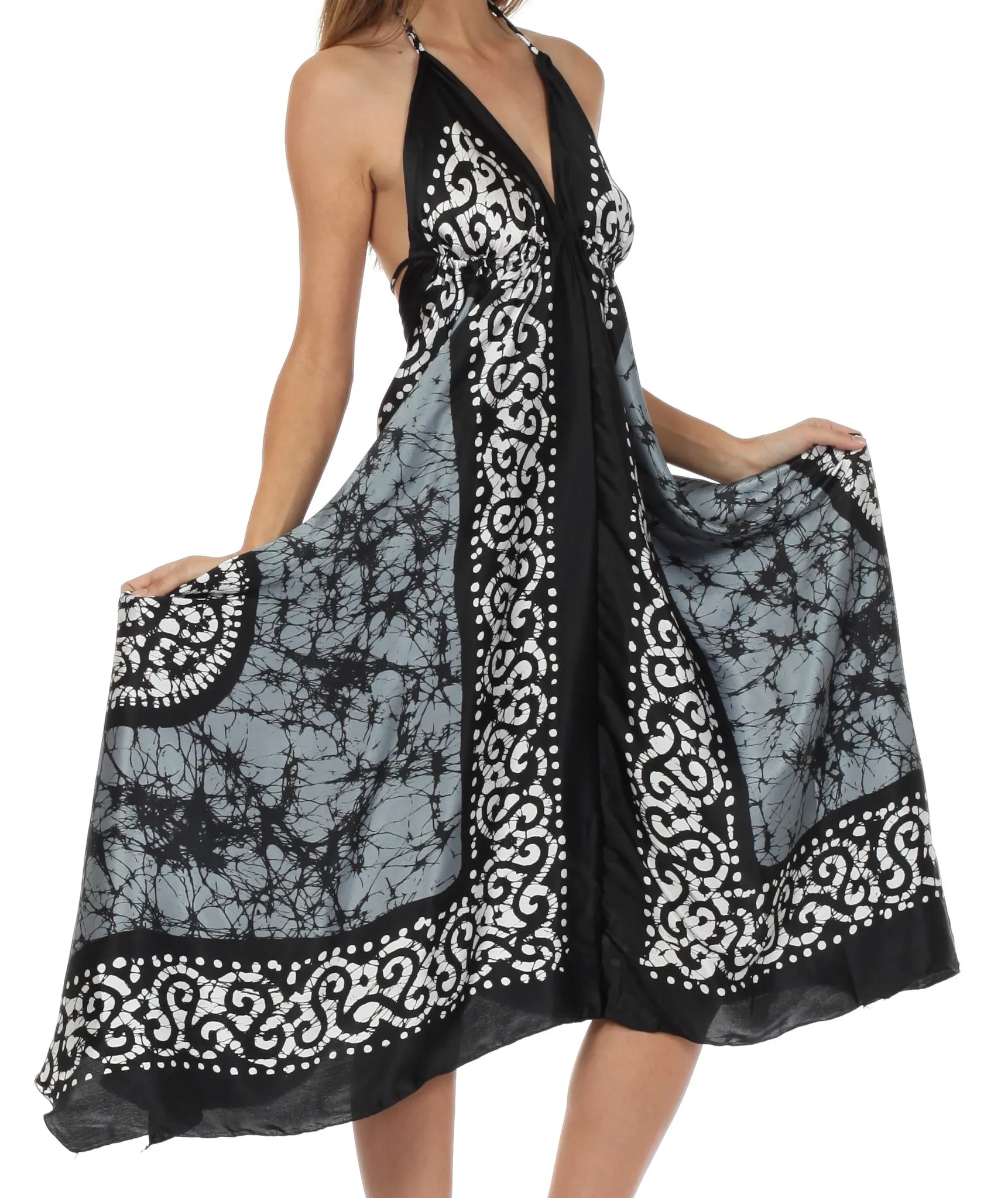 Sakkas Silky V-Neck Halter Handkerchief Hem Maxi Dress