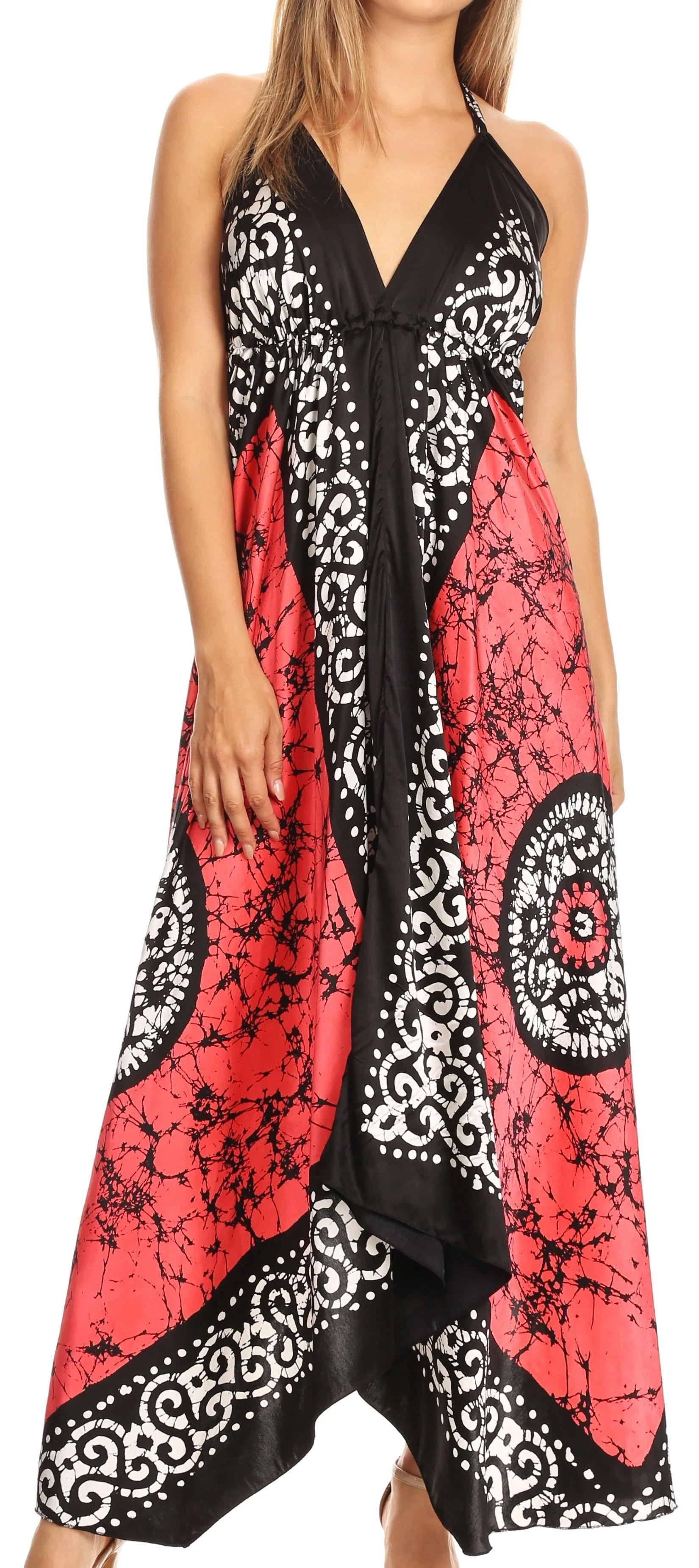 Sakkas Silky V-Neck Halter Handkerchief Hem Maxi Dress