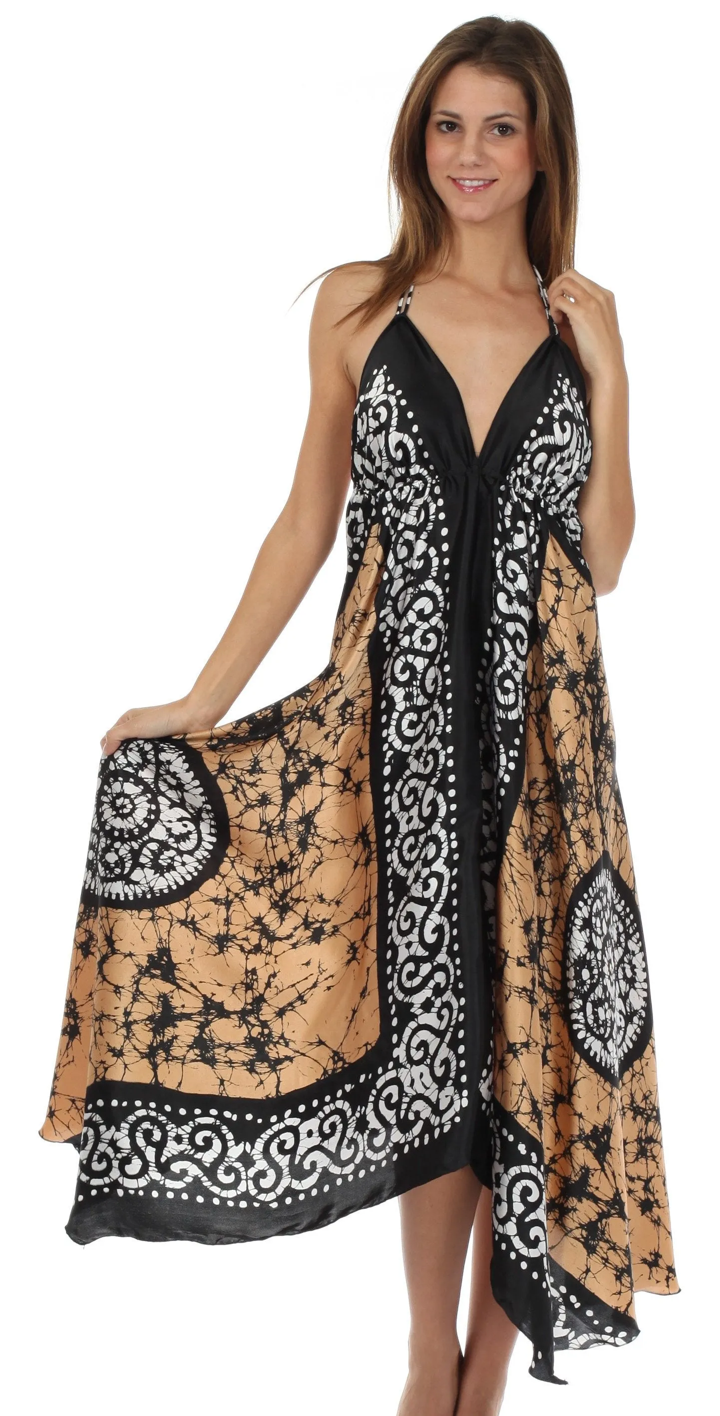 Sakkas Silky V-Neck Halter Handkerchief Hem Maxi Dress