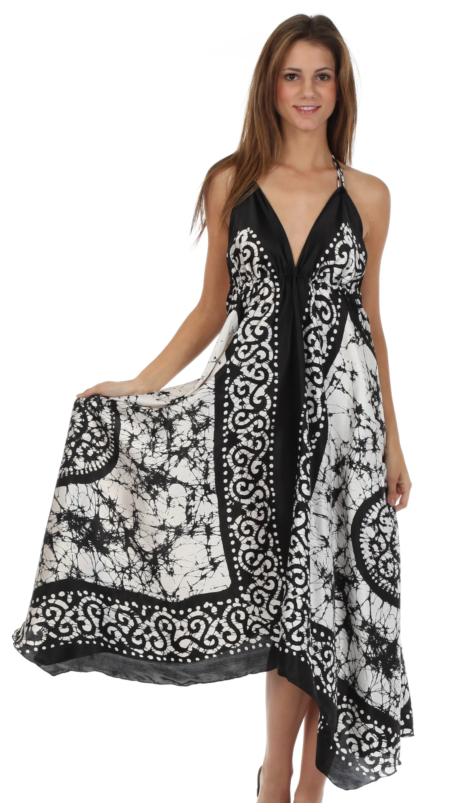 Sakkas Silky V-Neck Halter Handkerchief Hem Maxi Dress