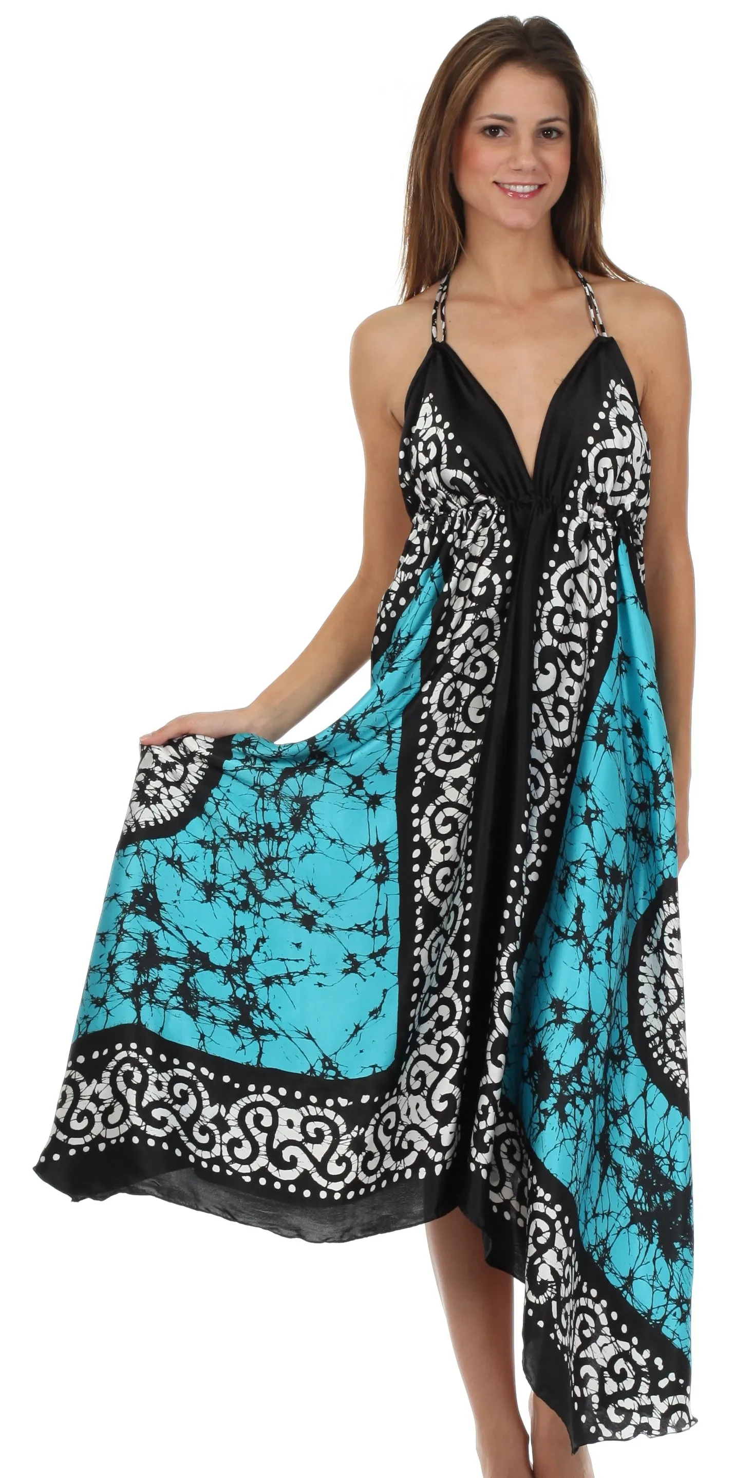 Sakkas Silky V-Neck Halter Handkerchief Hem Maxi Dress