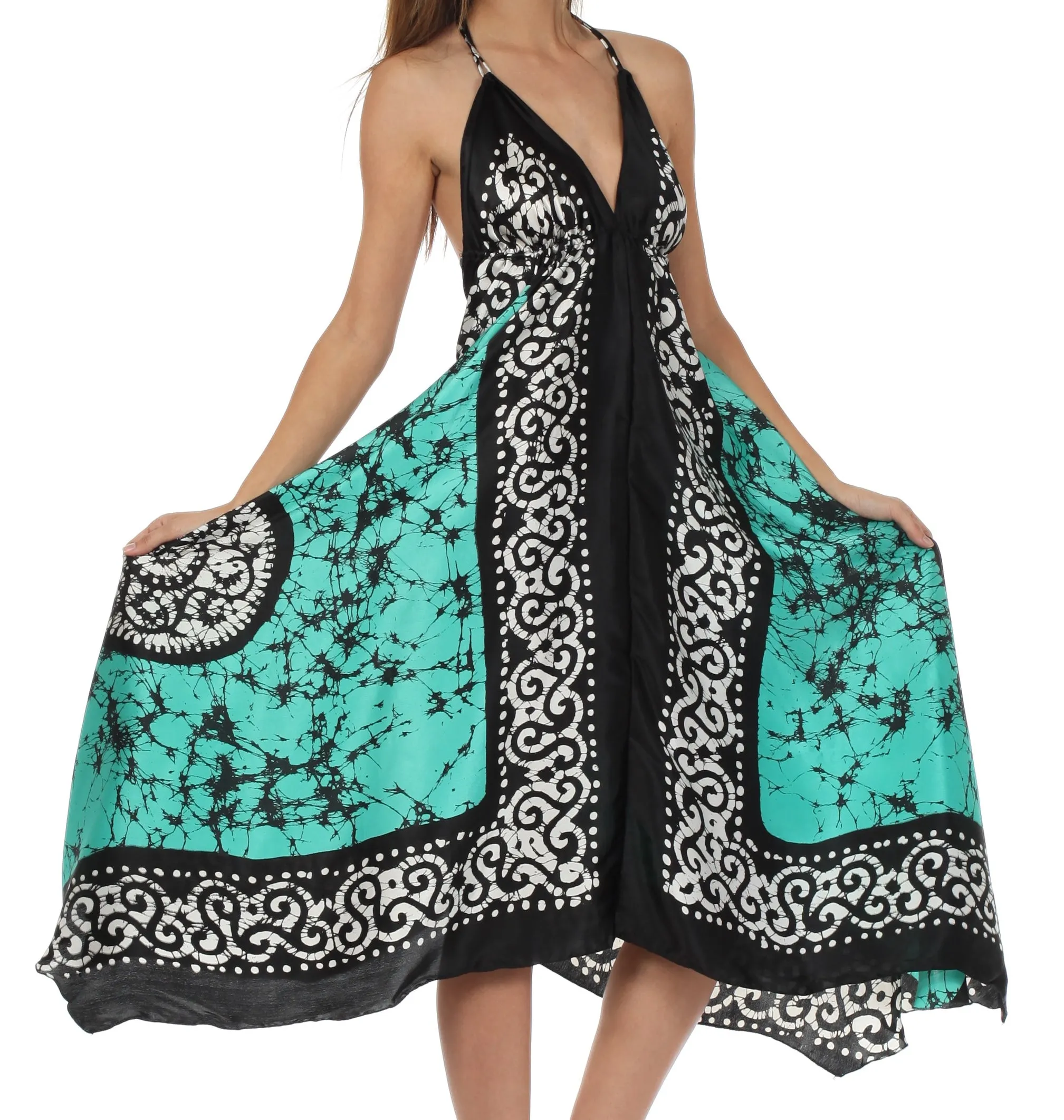 Sakkas Silky V-Neck Halter Handkerchief Hem Maxi Dress