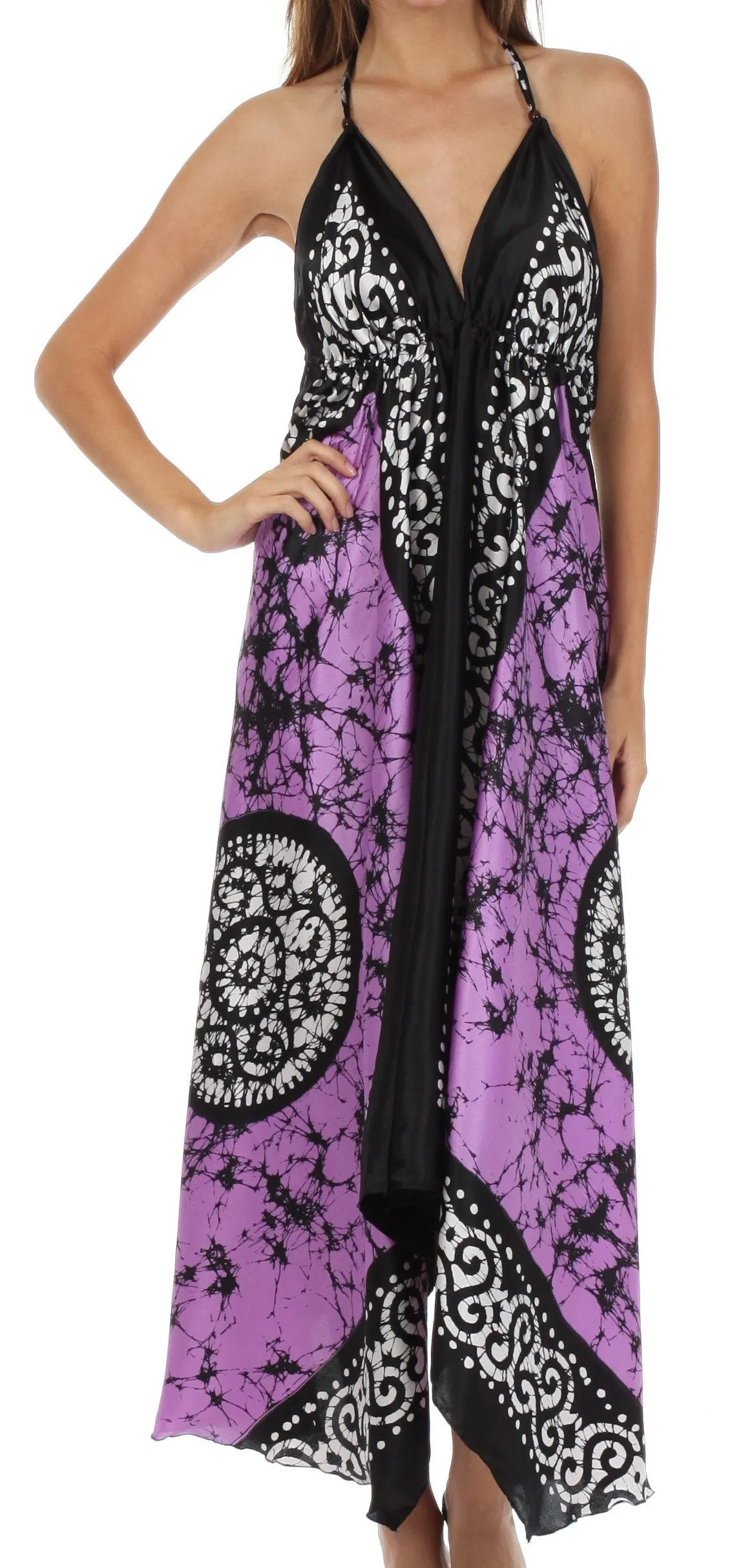 Sakkas Silky V-Neck Halter Handkerchief Hem Maxi Dress