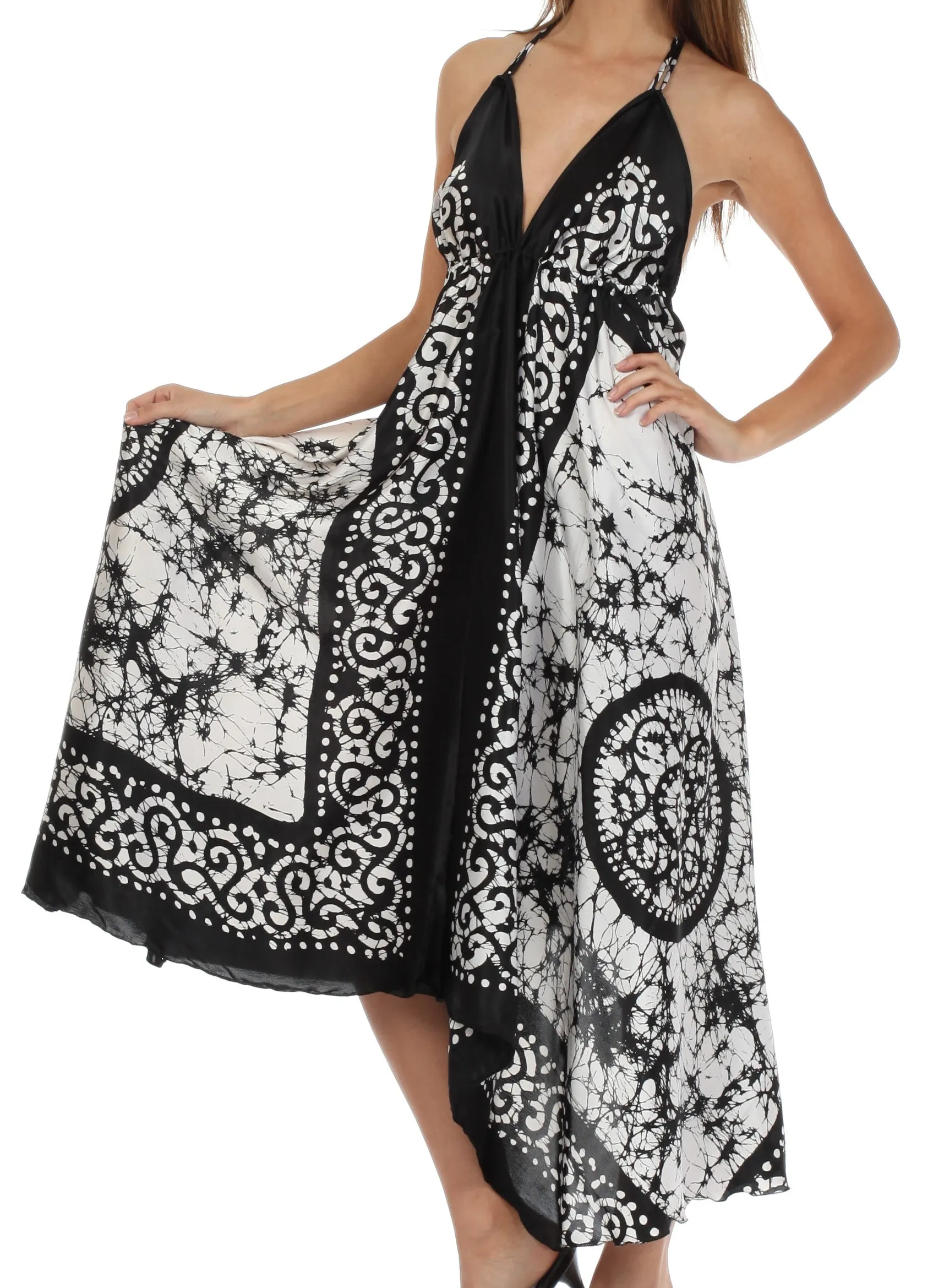 Sakkas Silky V-Neck Halter Handkerchief Hem Maxi Dress