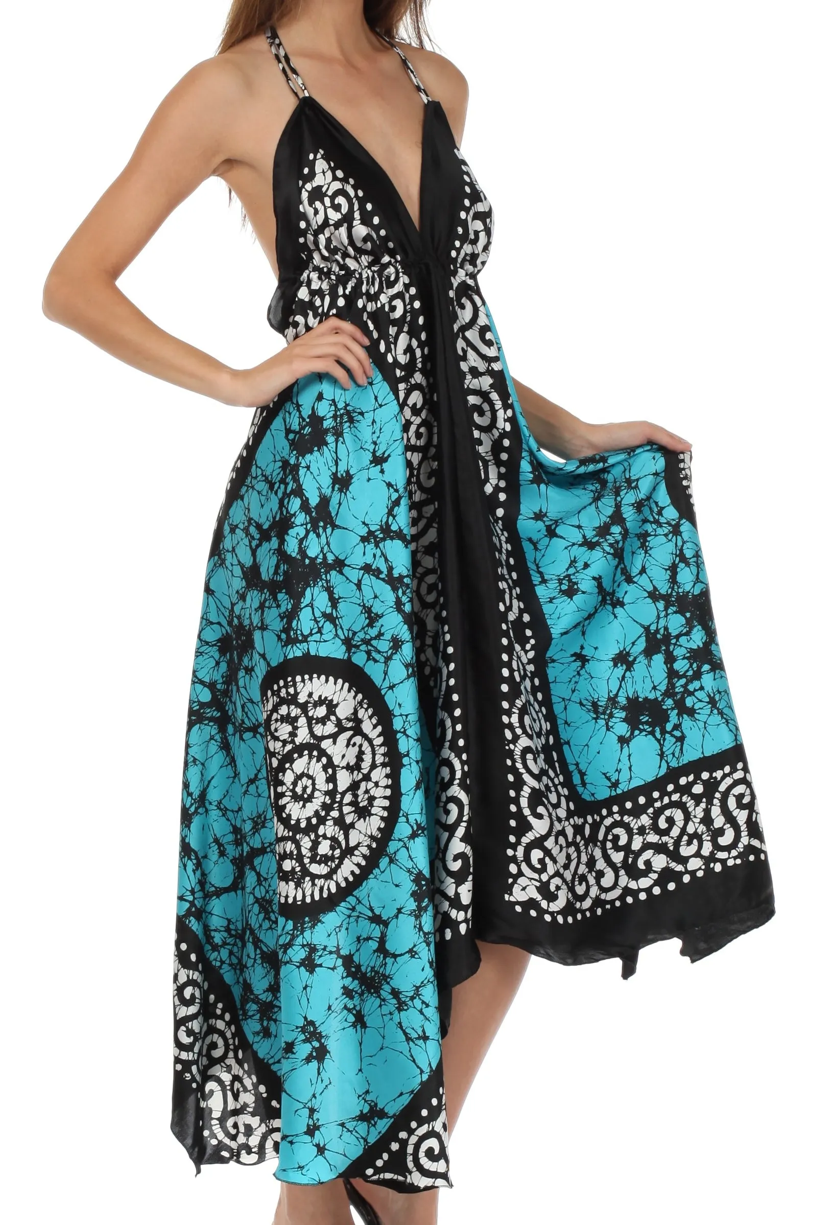 Sakkas Silky V-Neck Halter Handkerchief Hem Maxi Dress