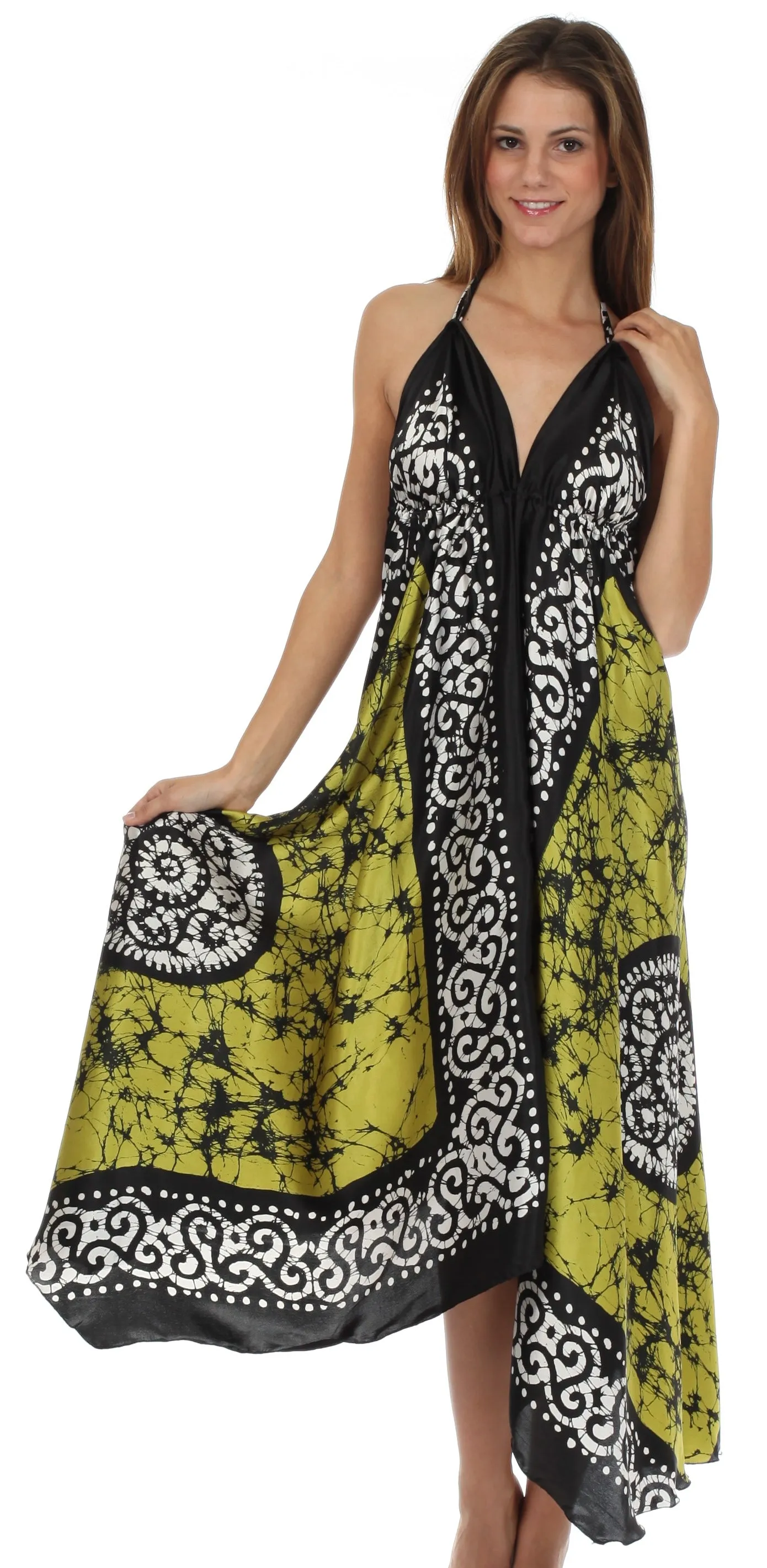 Sakkas Silky V-Neck Halter Handkerchief Hem Maxi Dress