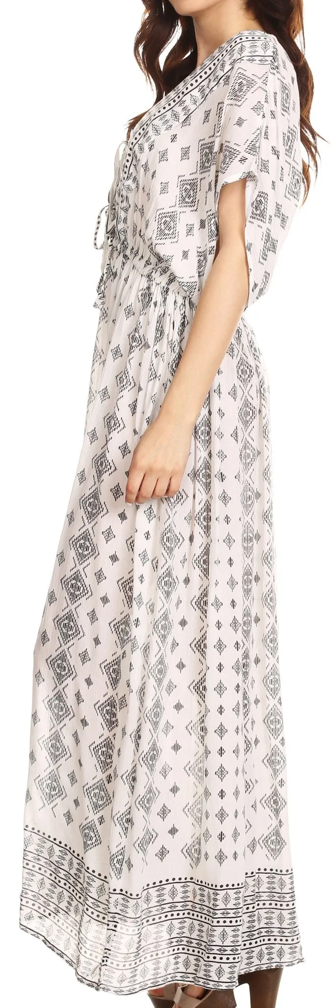 Sakkas Sofia Aztec Print V-neck Caftan Summer Long  Maxi Dress