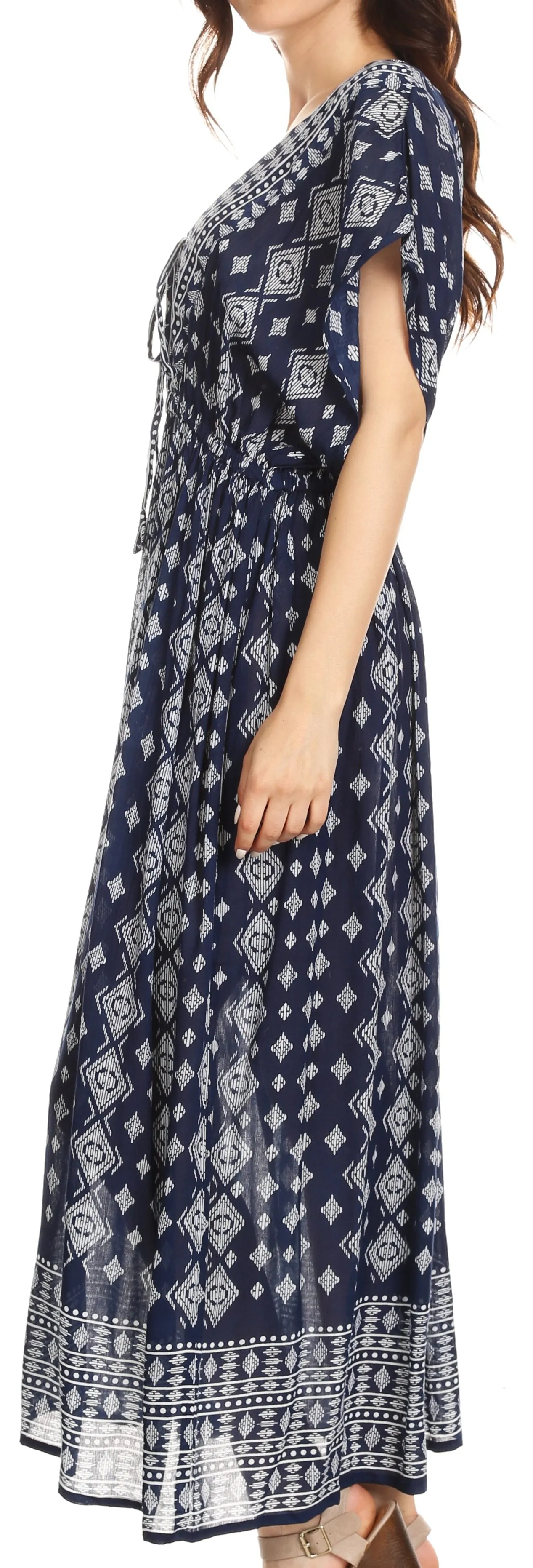 Sakkas Sofia Aztec Print V-neck Caftan Summer Long  Maxi Dress