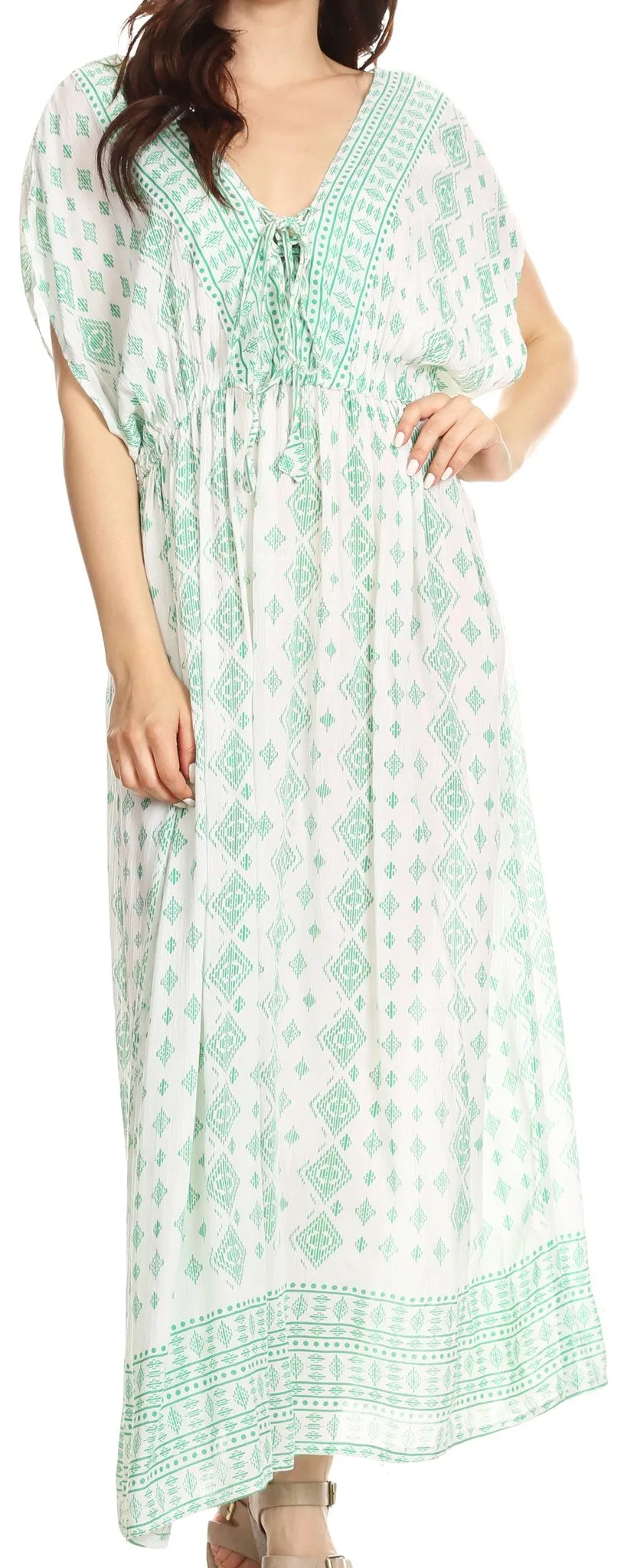 Sakkas Sofia Aztec Print V-neck Caftan Summer Long  Maxi Dress