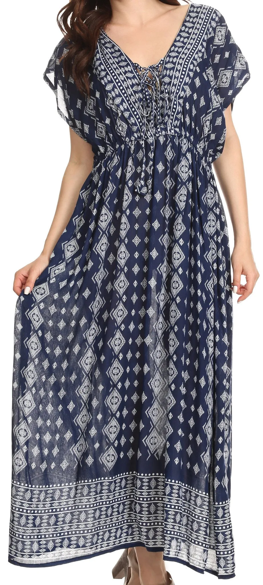 Sakkas Sofia Aztec Print V-neck Caftan Summer Long  Maxi Dress