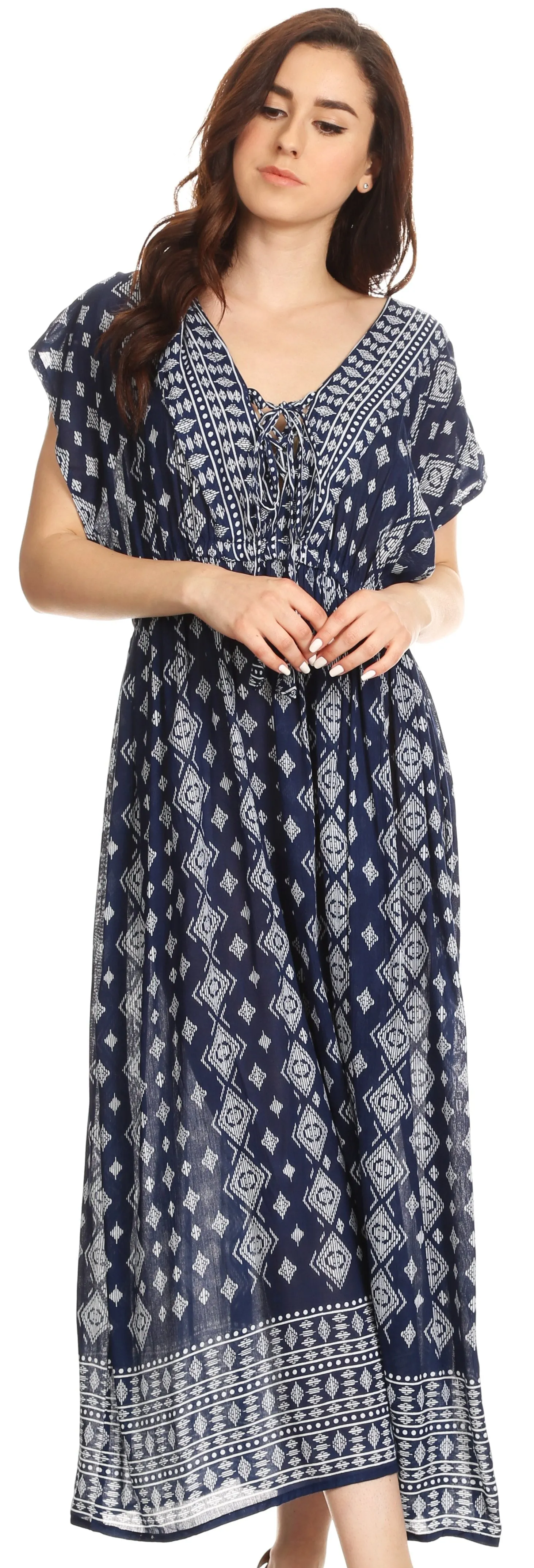 Sakkas Sofia Aztec Print V-neck Caftan Summer Long  Maxi Dress