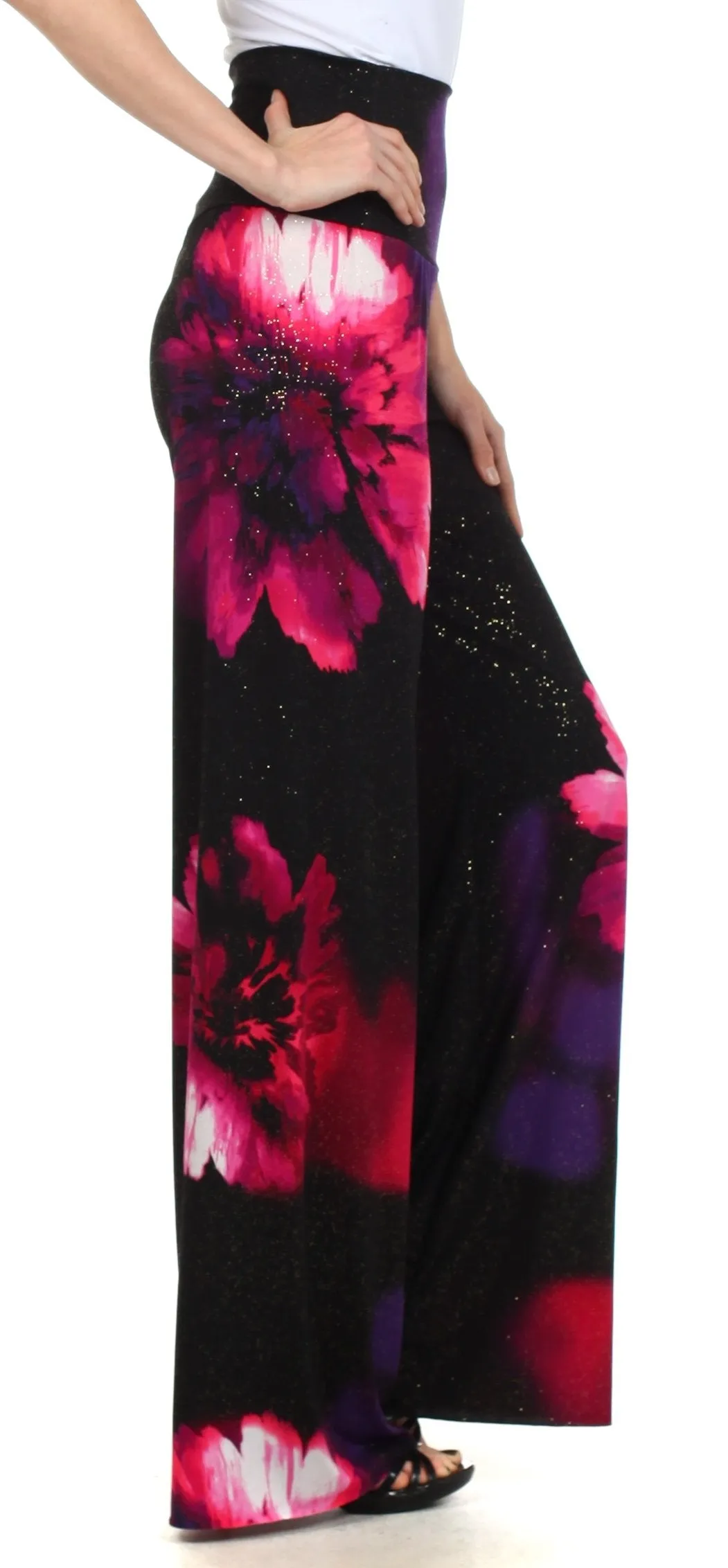 Sakkas Sparkle Floral High Waist Wide Leg Palazzo Pant