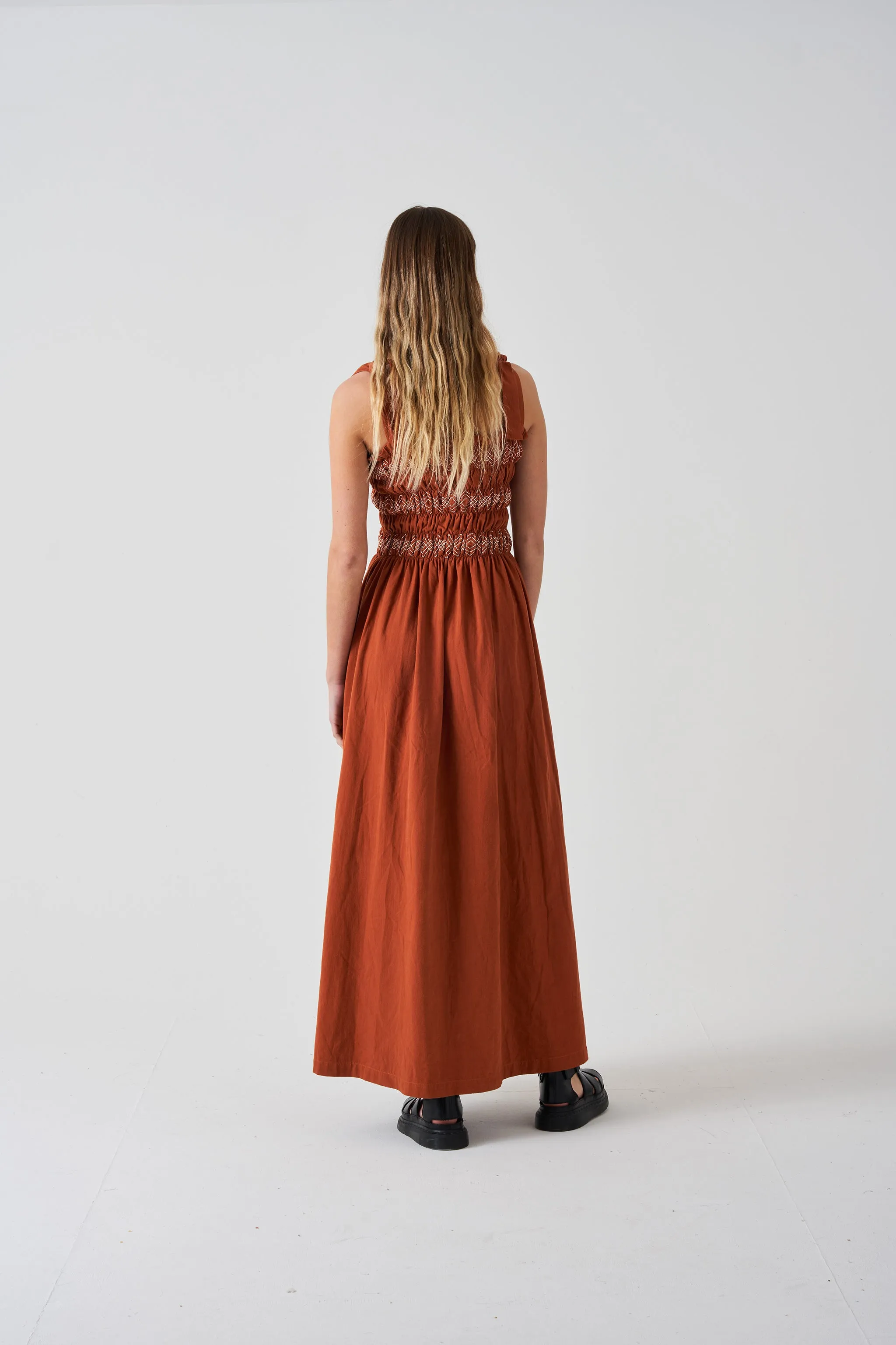 Sally Tie Bandeau Dress in Caramel