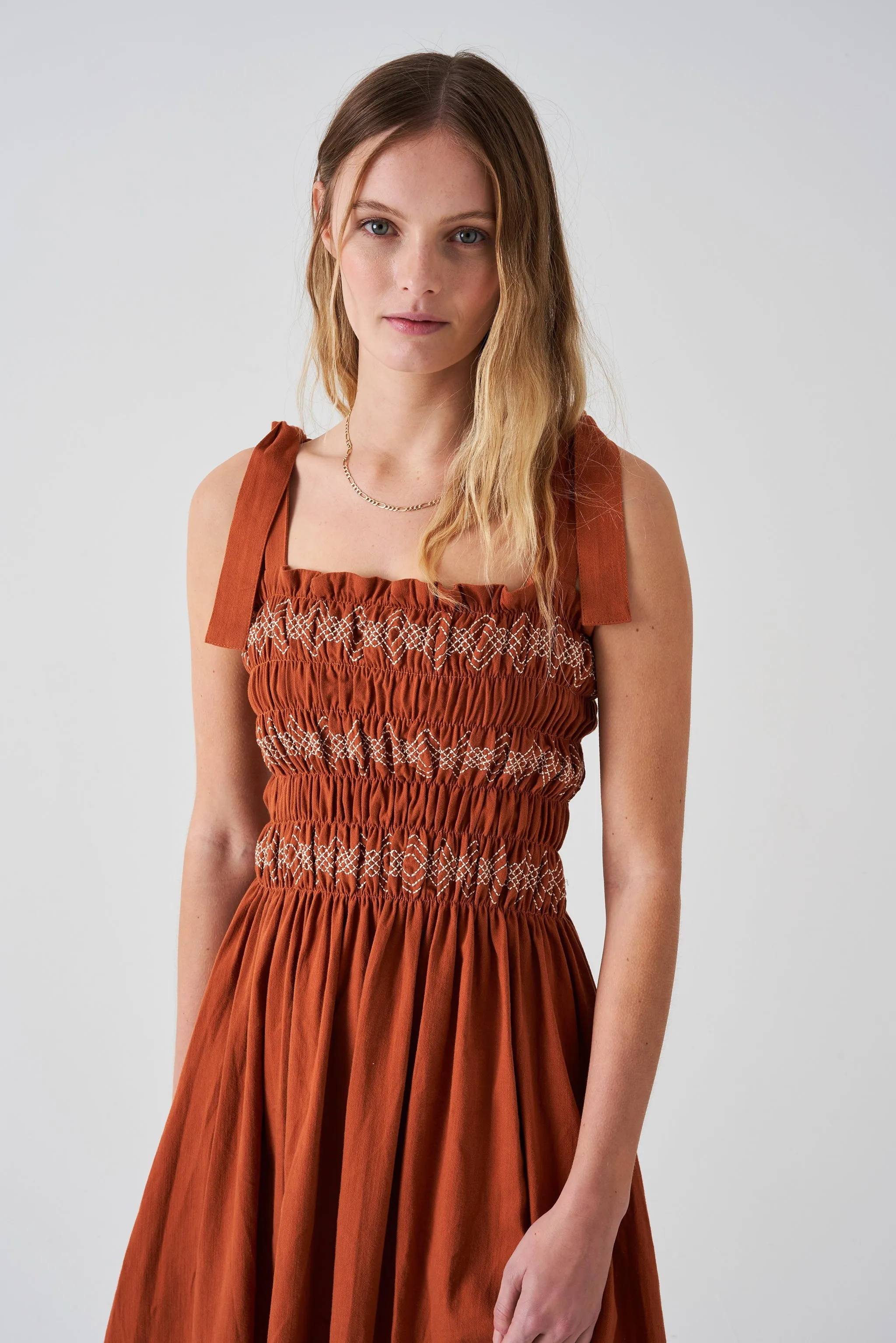 Sally Tie Bandeau Dress in Caramel