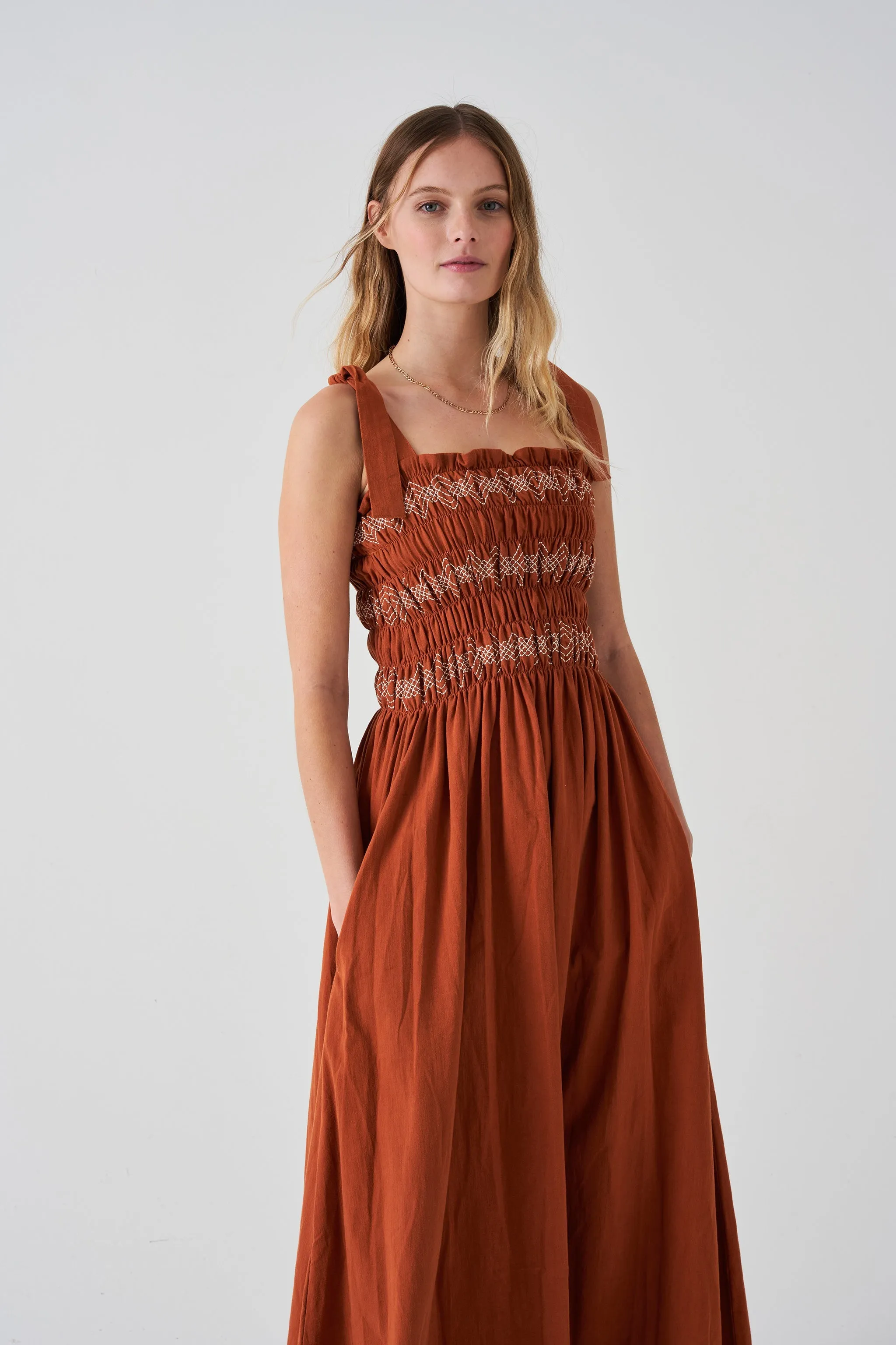 Sally Tie Bandeau Dress in Caramel