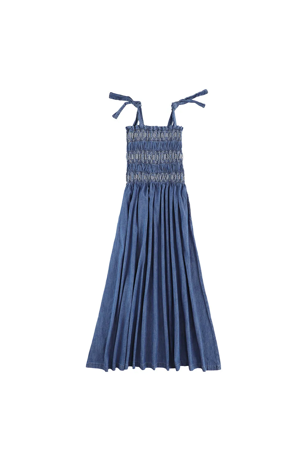 Sally Tie Bandeau Dress in Washed Indigo