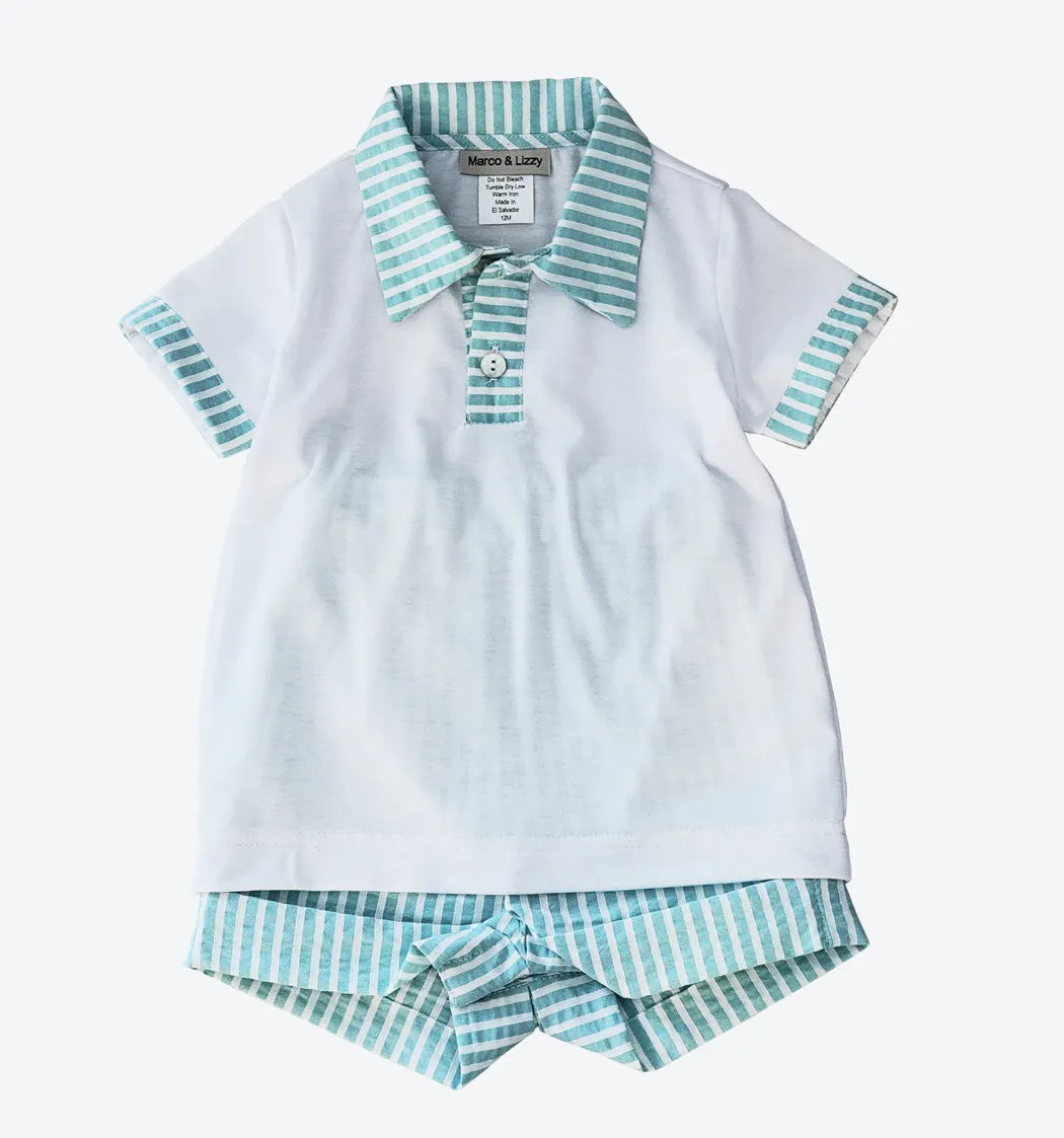 Sandy & Crew Collection Striped 2-pc boys shirt & short set