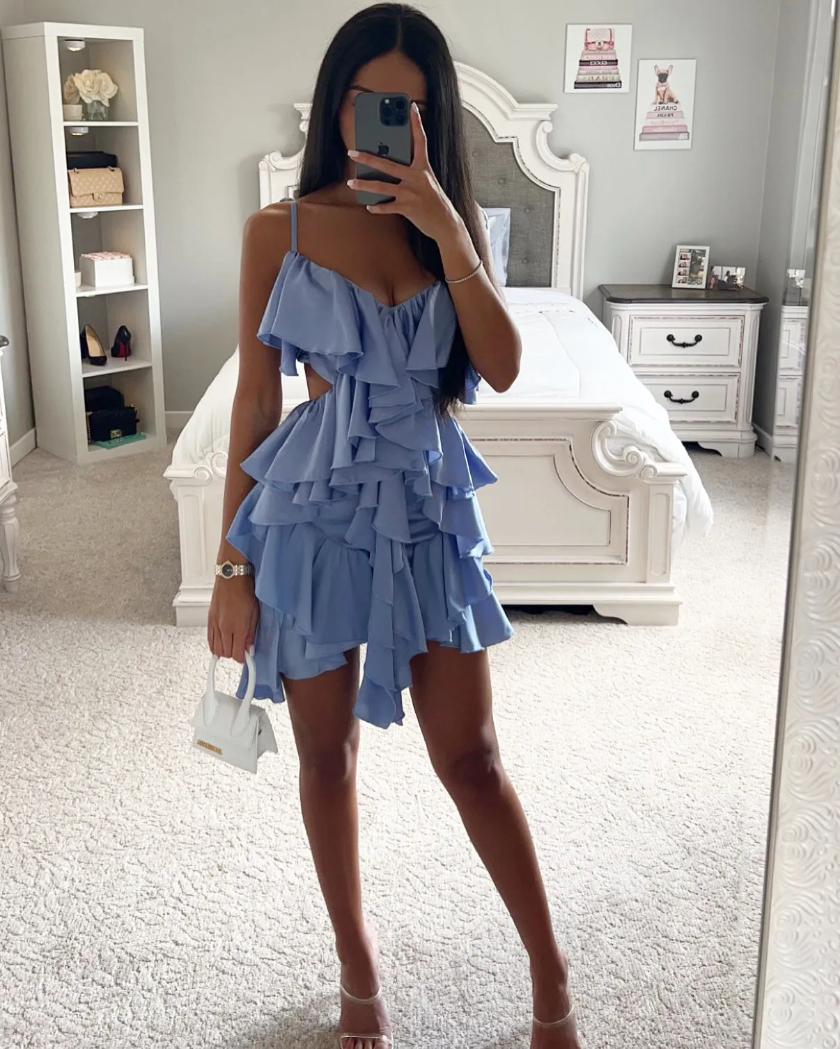 SATIN RUFFLE MINI DRESS