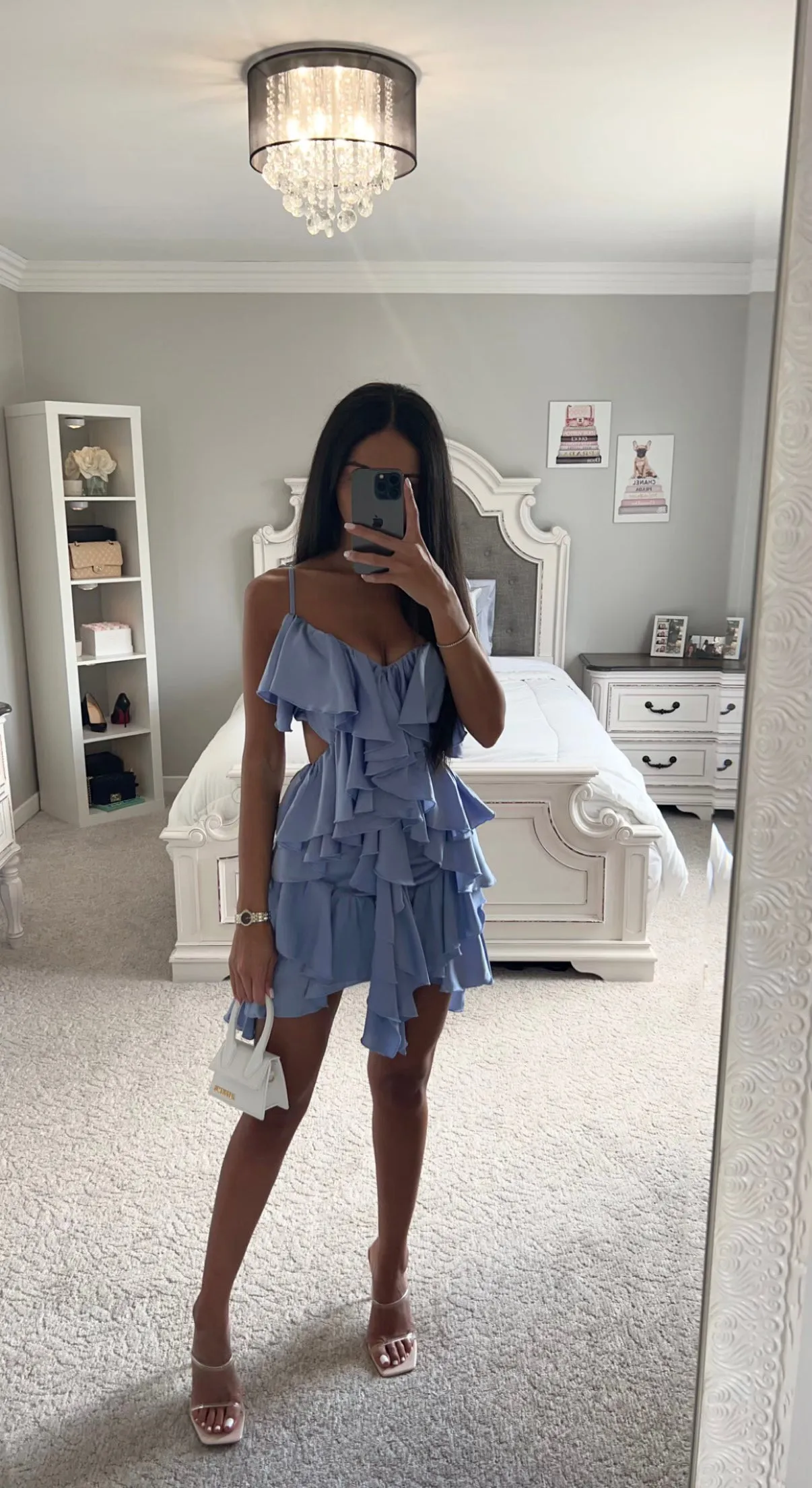 SATIN RUFFLE MINI DRESS