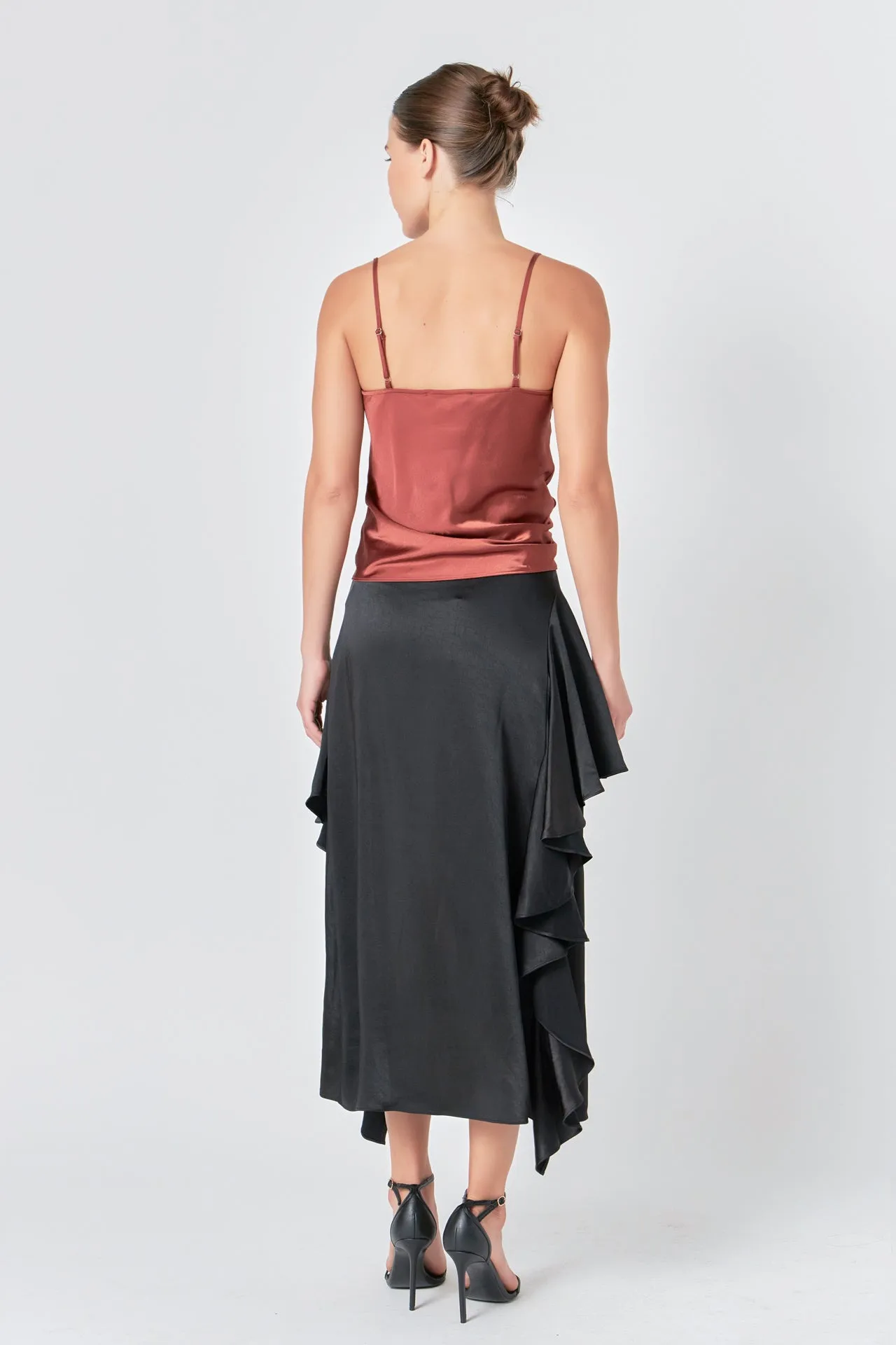 Satin Waterfall Midi Skirt