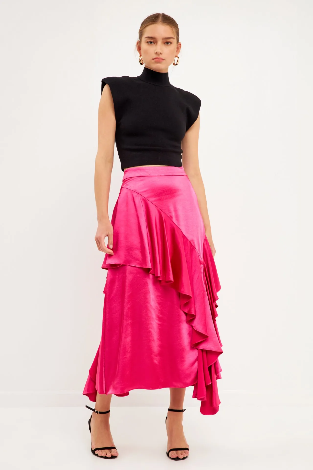 Satin Waterfall Midi Skirt