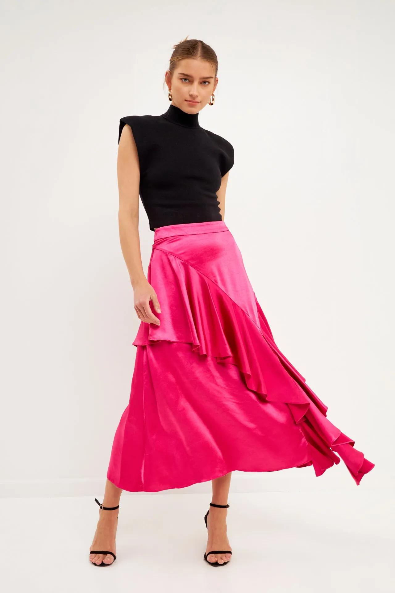 Satin Waterfall Midi Skirt