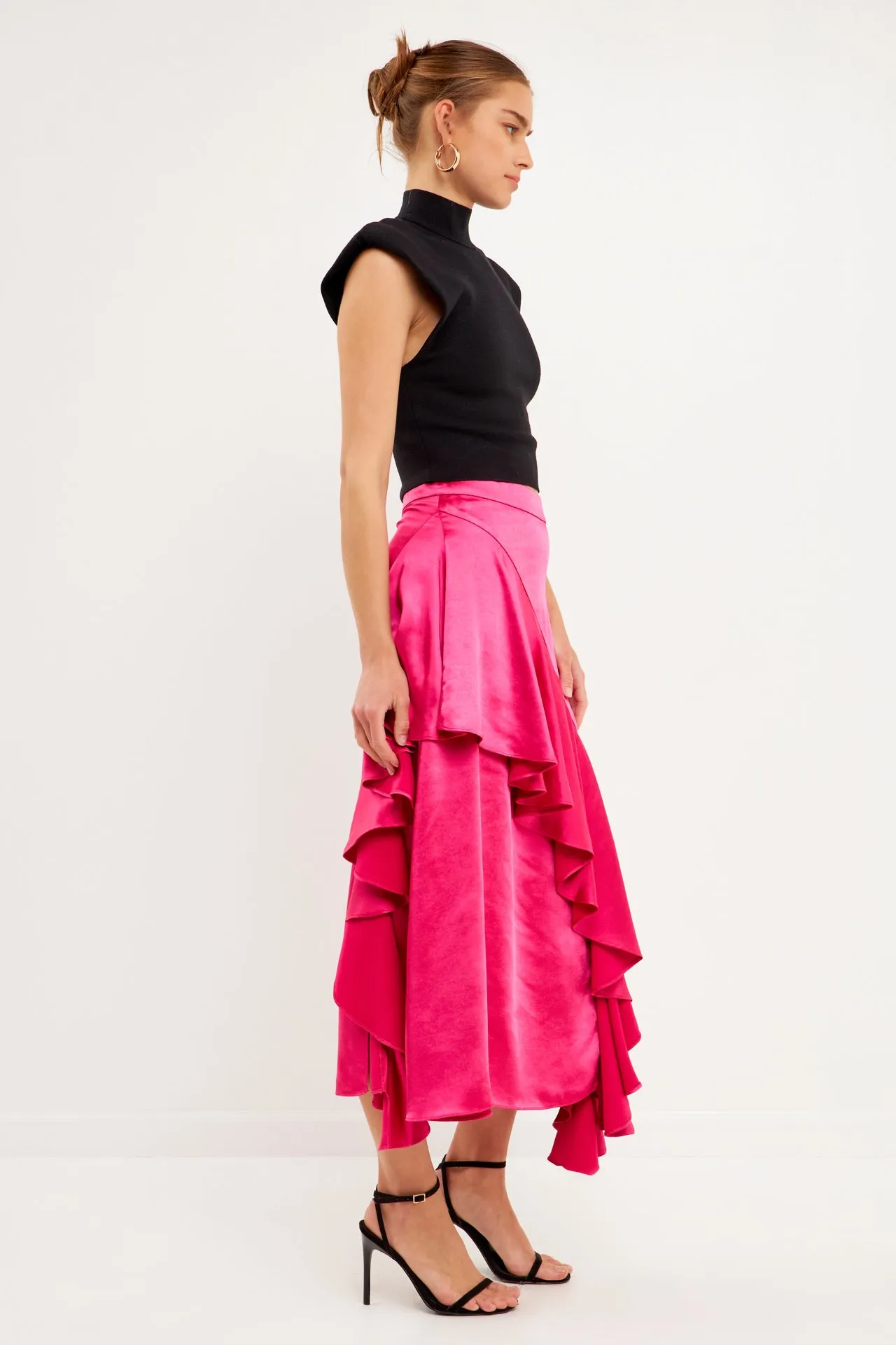 Satin Waterfall Midi Skirt