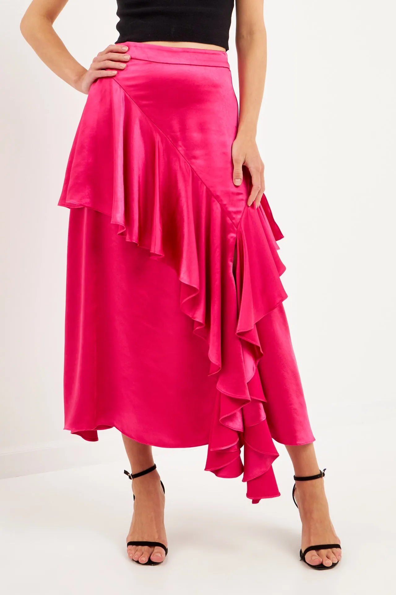 Satin Waterfall Midi Skirt