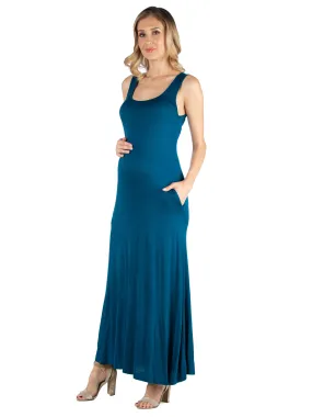 Scoop Neck Sleeveless Maternity Maxi Dress with Pockets