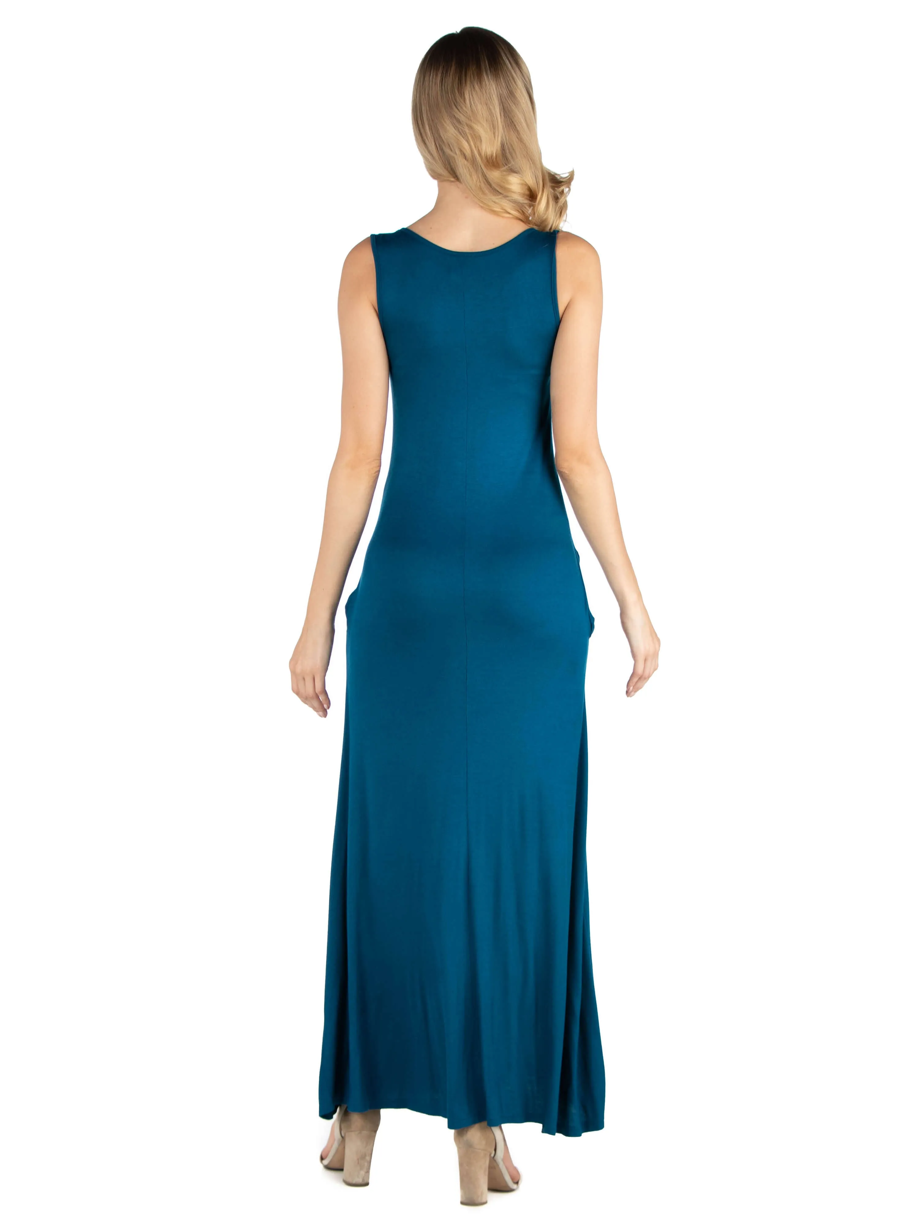 Scoop Neck Sleeveless Maternity Maxi Dress with Pockets