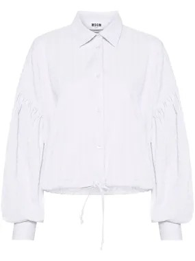 Seersucker Bishop Sleeves Cropped Shirt