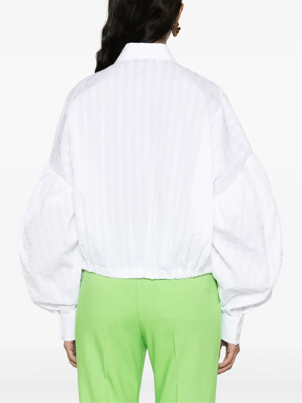 Seersucker Bishop Sleeves Cropped Shirt