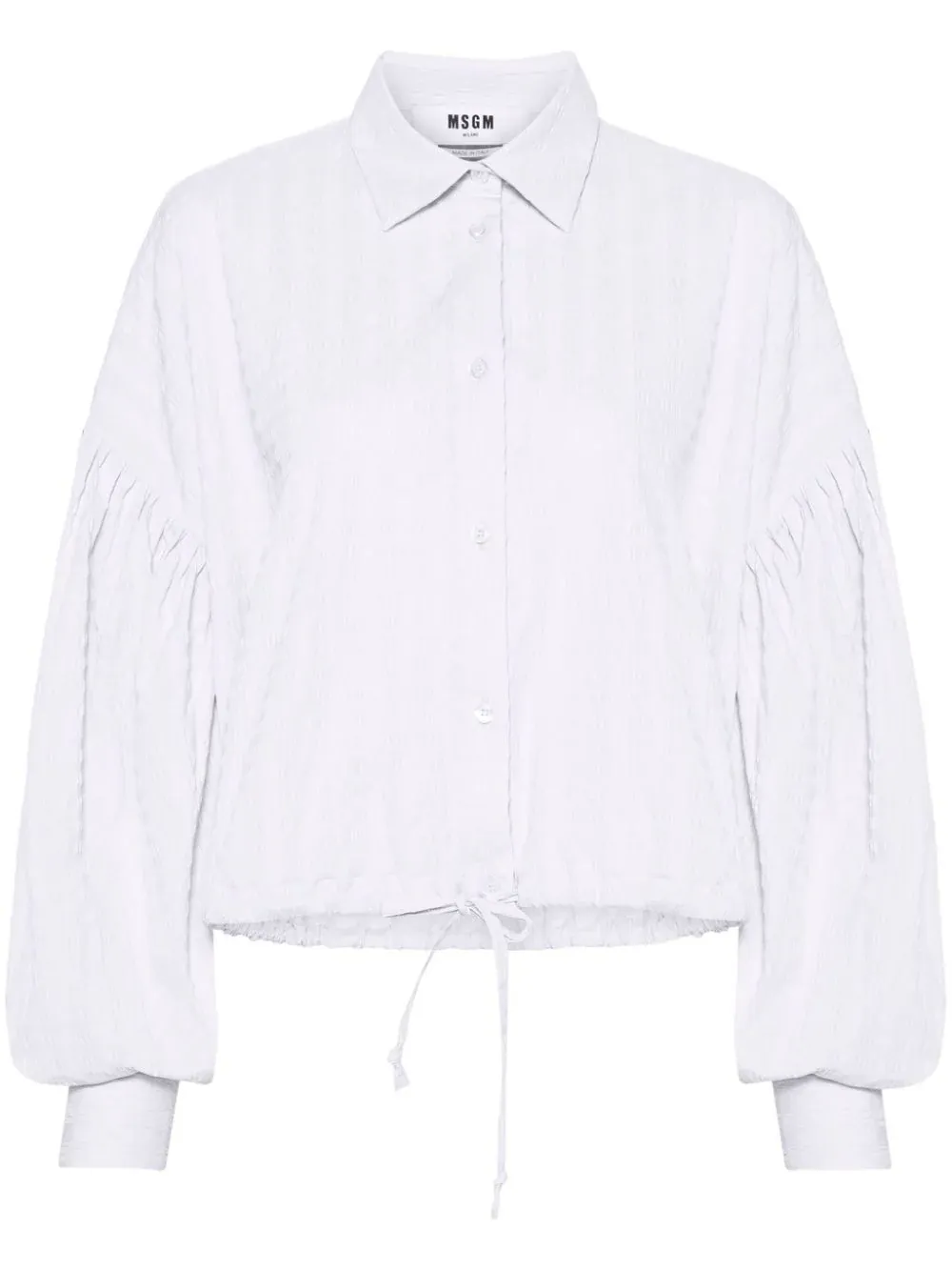 Seersucker Bishop Sleeves Cropped Shirt