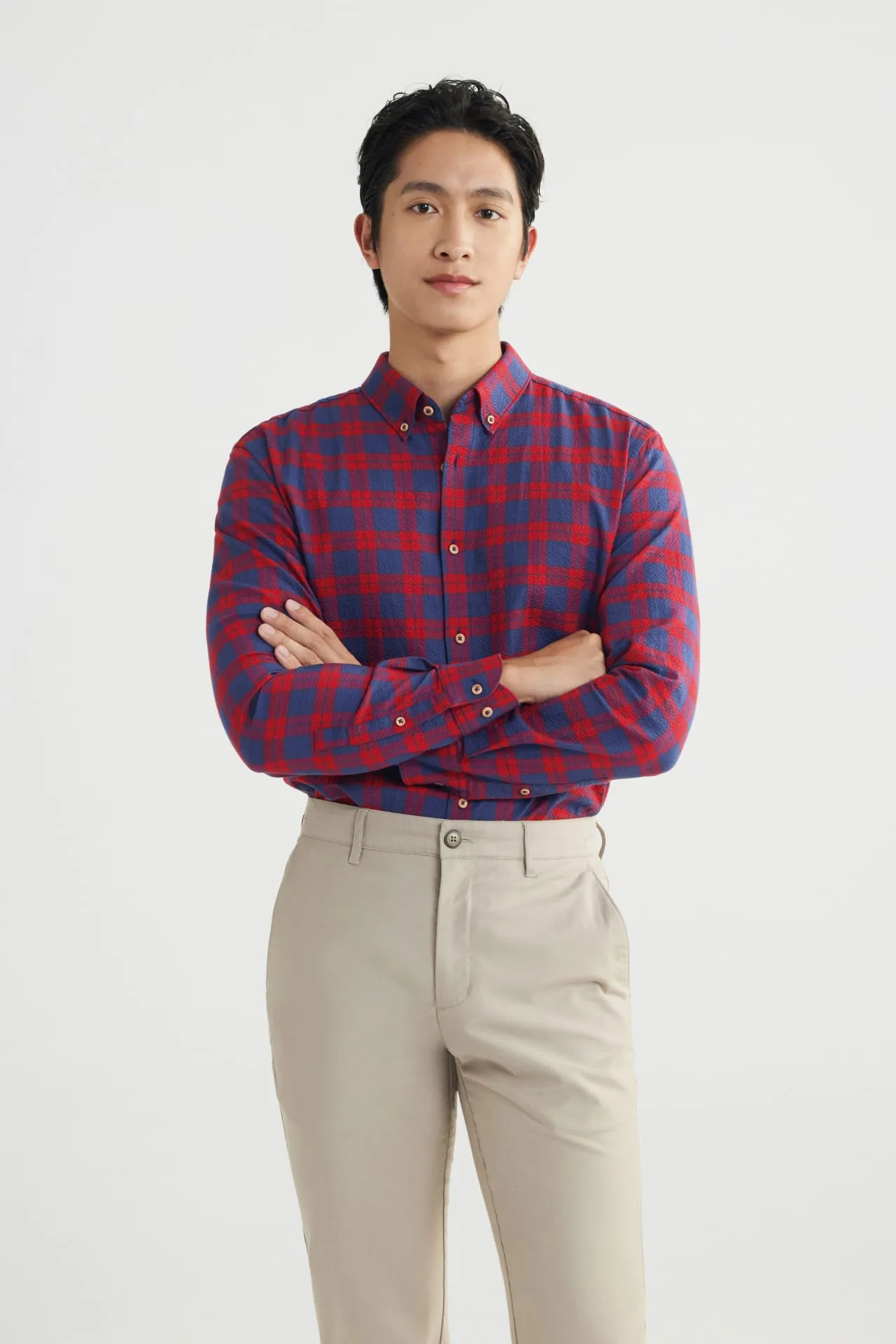 Seersucker Check Stretch Casual Shirt